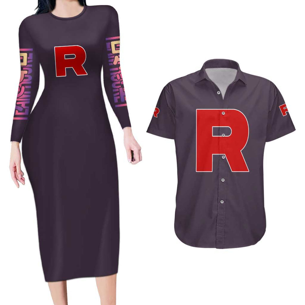 Team Rocket Poke Couples Matching Long Sleeve Bodycon Dress and Hawaiian Shirt Japan Anime Style