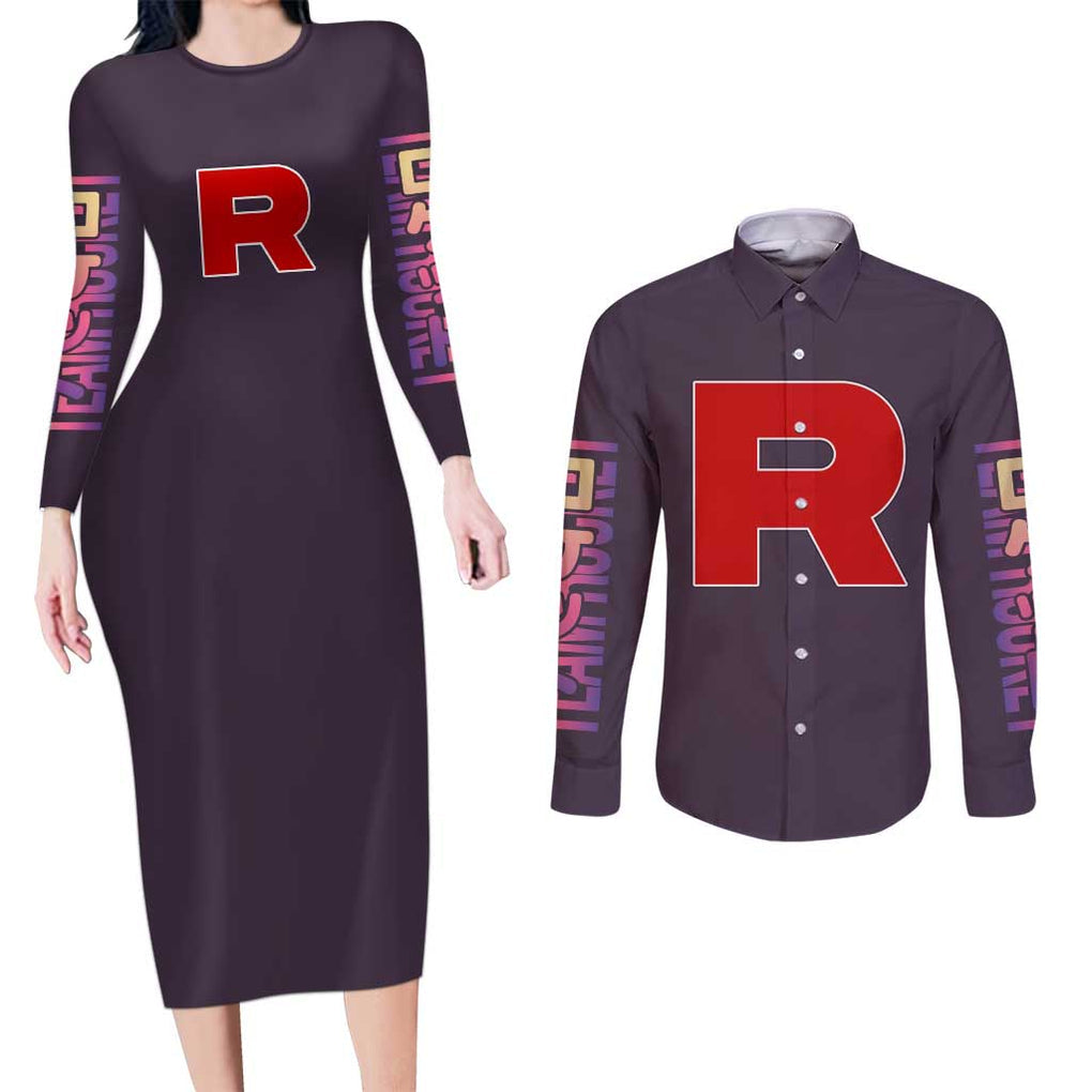 Team Rocket Poke Couples Matching Long Sleeve Bodycon Dress and Long Sleeve Button Shirt Japan Anime Style