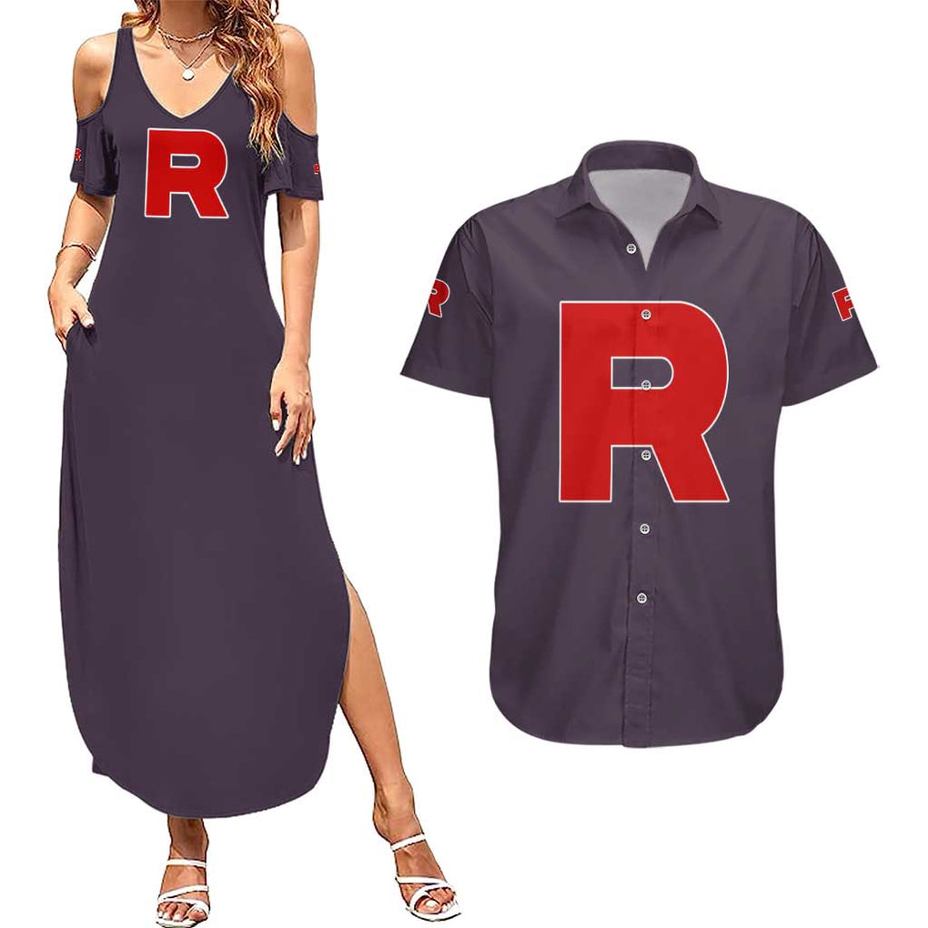 Team Rocket Poke Couples Matching Summer Maxi Dress and Hawaiian Shirt Japan Anime Style