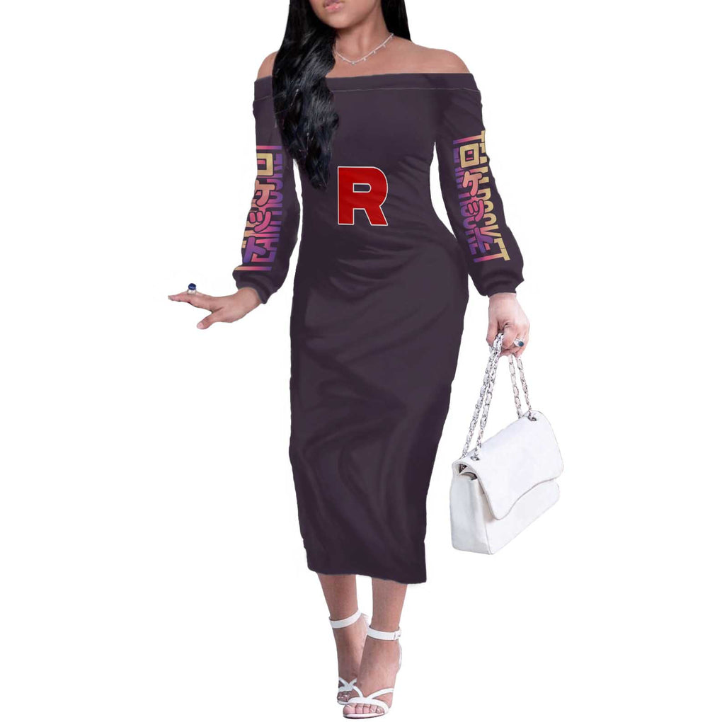 Team Rocket Poke Off The Shoulder Long Sleeve Dress Japan Anime Style