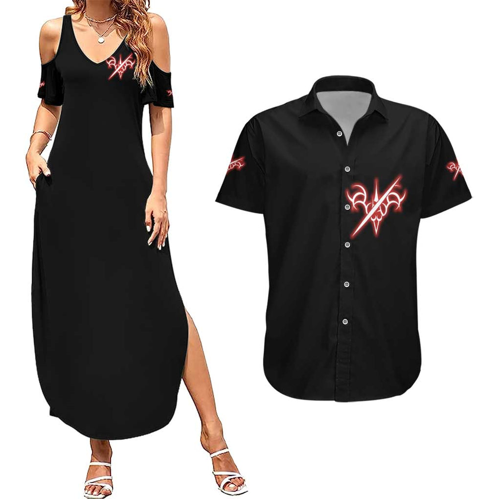 Fate Stay Night Unlimited Blade Works Couples Matching Summer Maxi Dress and Hawaiian Shirt Japan Anime Style