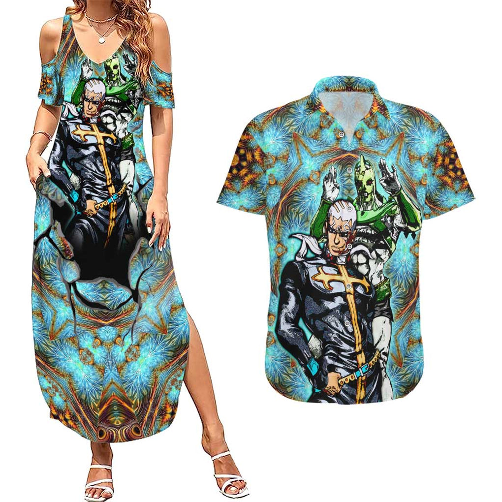 Trippy Enrico Pucci C-Moon Jojo’s Bizarre Adventure Couples Matching Summer Maxi Dress and Hawaiian Shirt Trippy Style