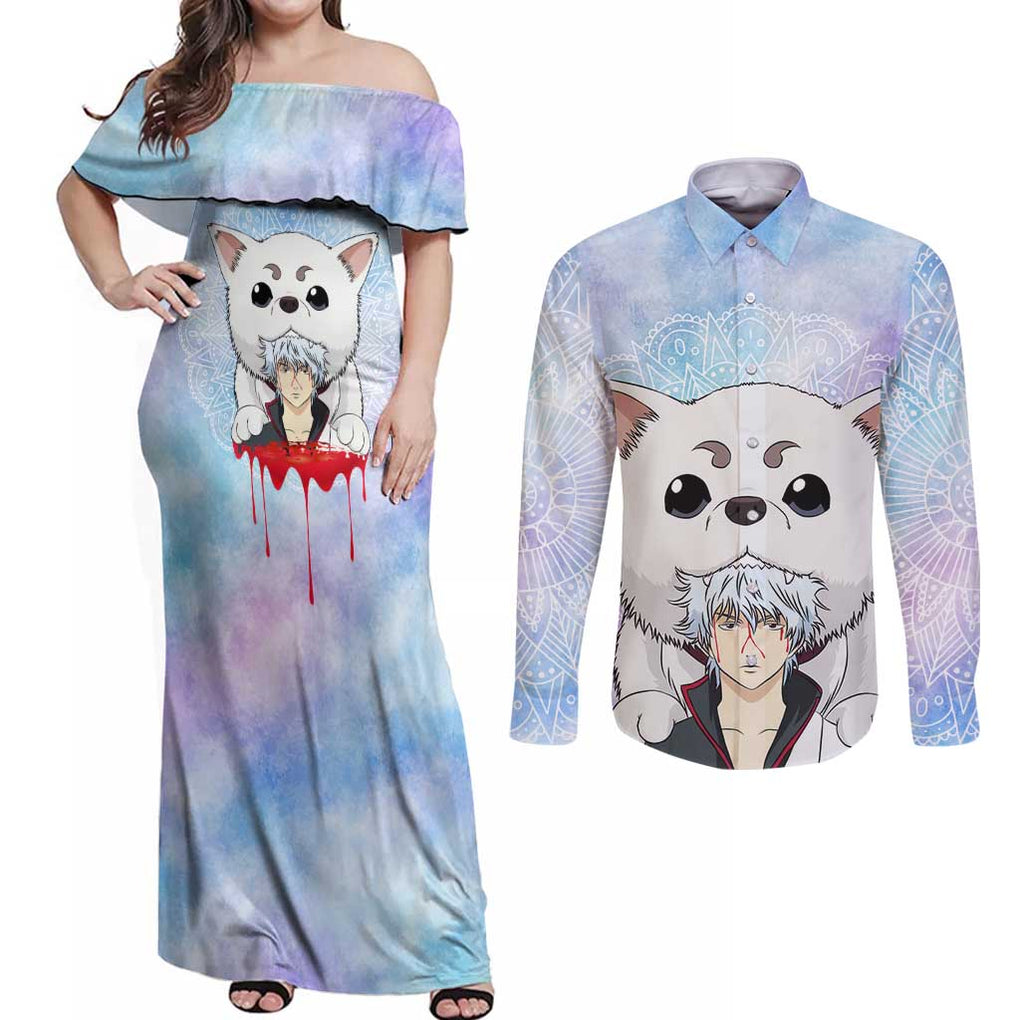 Gintoki and Sadaharu Gintama Couples Matching Off Shoulder Maxi Dress and Long Sleeve Button Shirt Mable Style