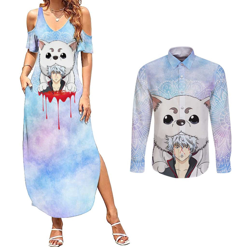 Gintoki and Sadaharu Gintama Couples Matching Summer Maxi Dress and Long Sleeve Button Shirt Mable Style