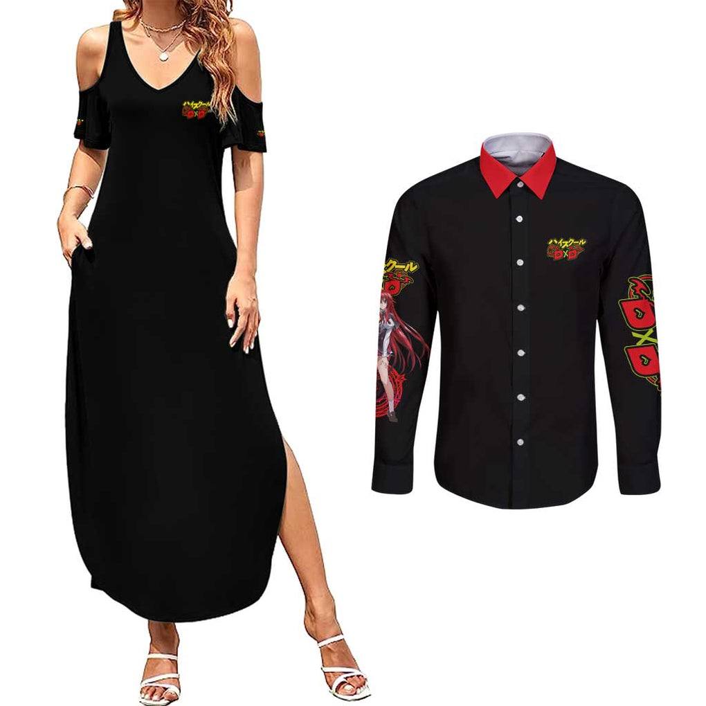 High School DXD Couples Matching Summer Maxi Dress and Long Sleeve Button Shirt Anime Style