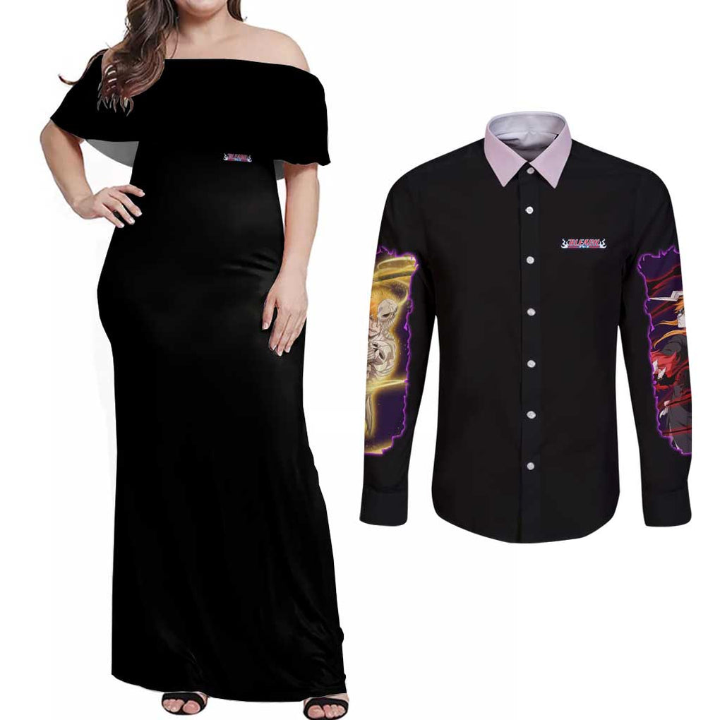 Arrancar Invasion Bleach Couples Matching Off Shoulder Maxi Dress and Long Sleeve Button Shirt Japan Anime Style