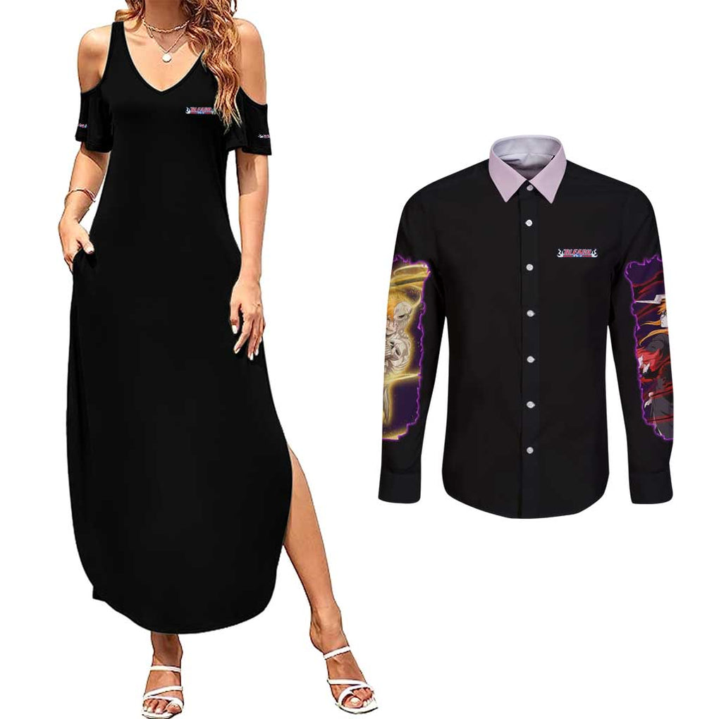 Arrancar Invasion Bleach Couples Matching Summer Maxi Dress and Long Sleeve Button Shirt Japan Anime Style