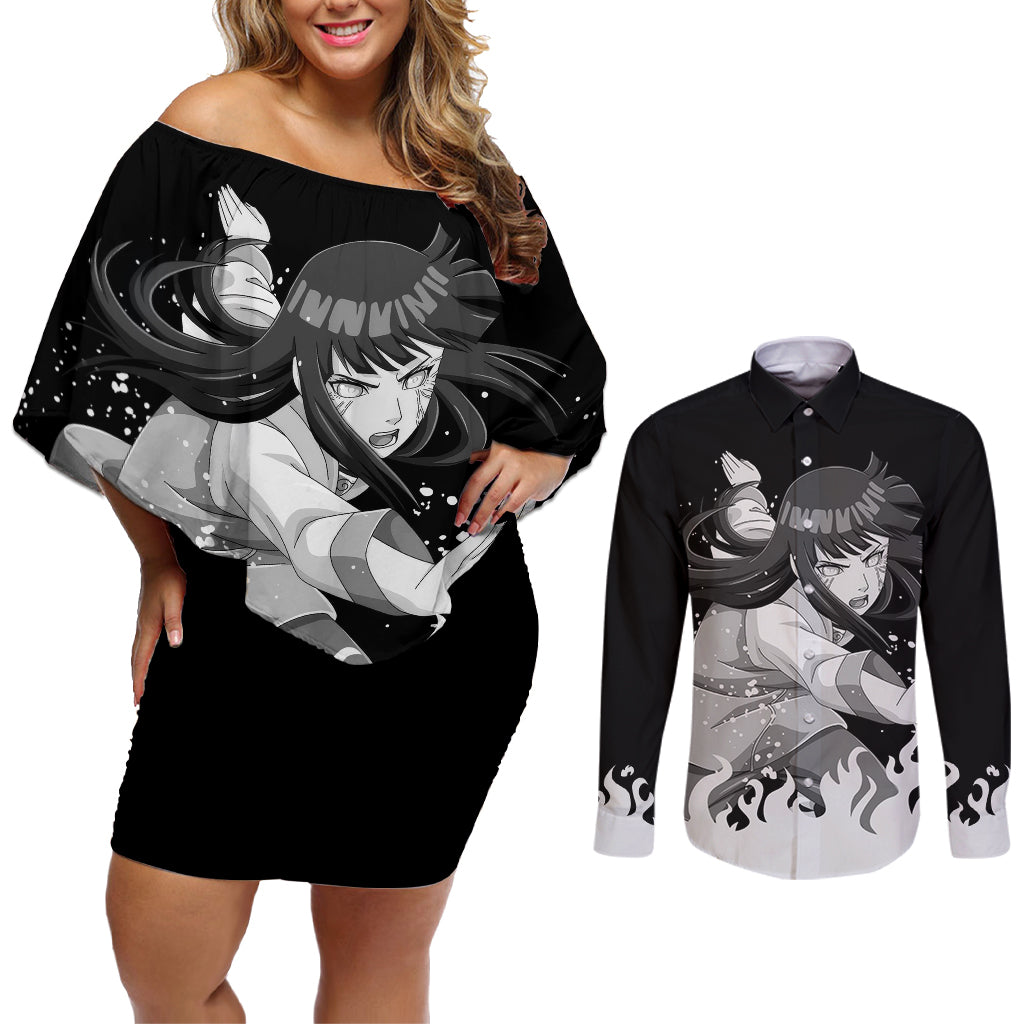 Hinata Hyuga - Naruto Couples Matching Off Shoulder Short Dress and Long Sleeve Button Shirt