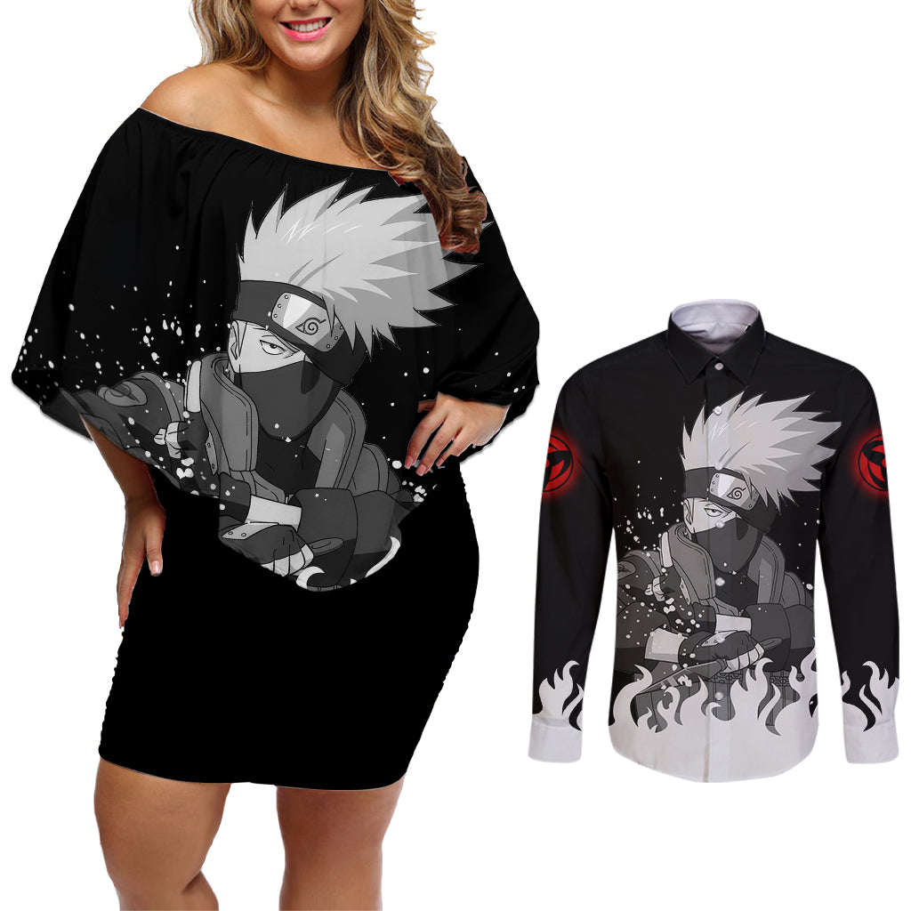 Kakashi Hatake - Naruto Couples Matching Off Shoulder Short Dress and Long Sleeve Button Shirt