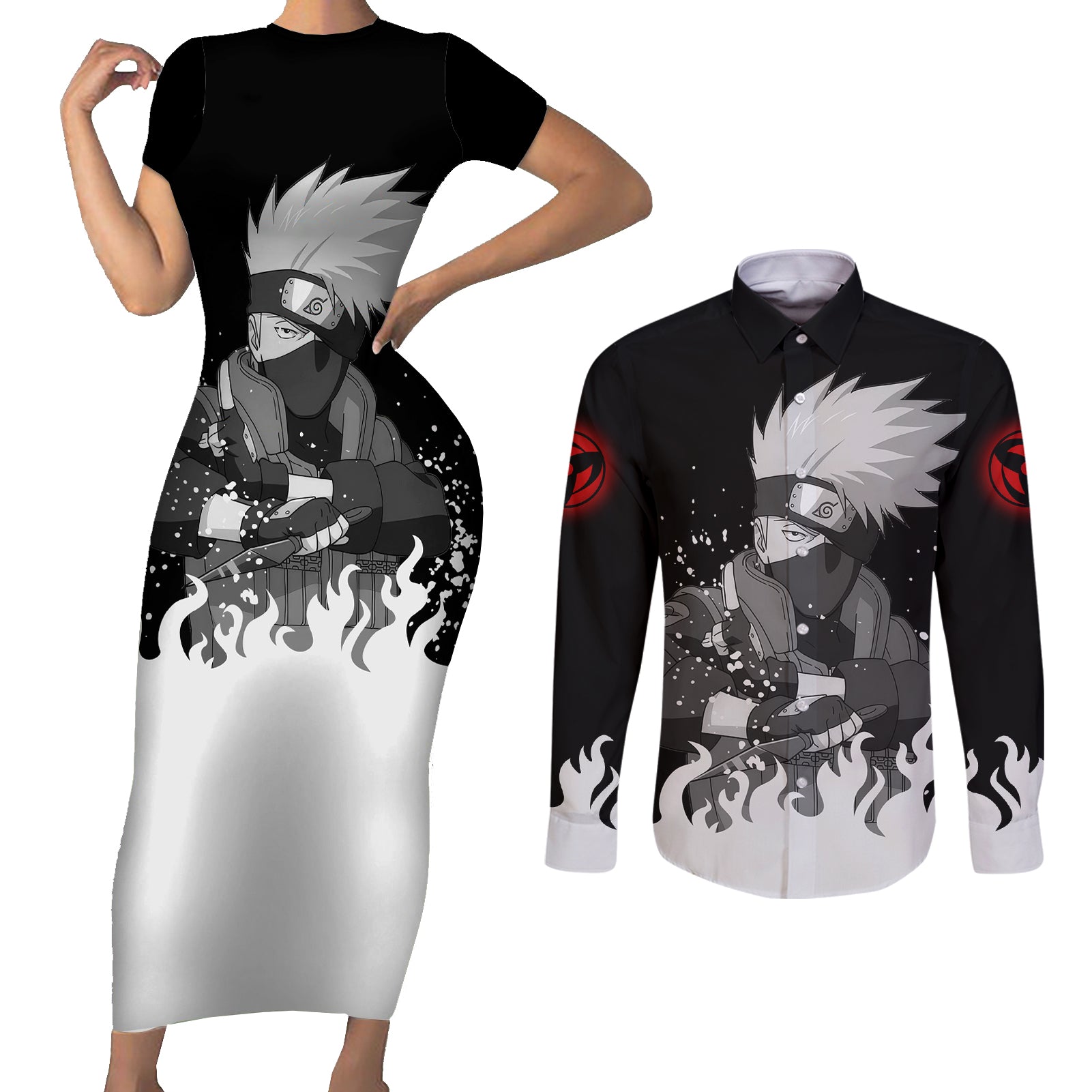 Kakashi Hatake - Naruto Couples Matching Short Sleeve Bodycon Dress and Long Sleeve Button Shirt