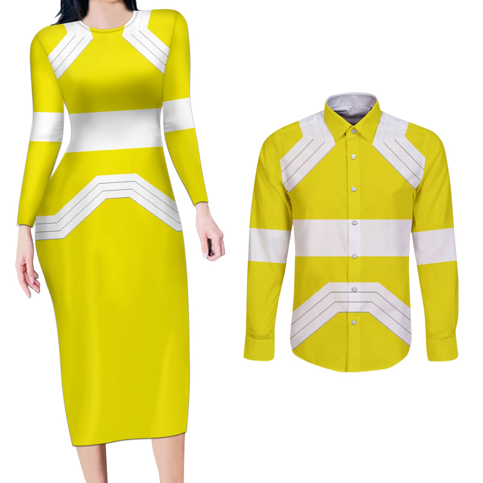 Cyberpunk David Martinez Couples Matching Long Sleeve Bodycon Dress and Long Sleeve Button Shirt