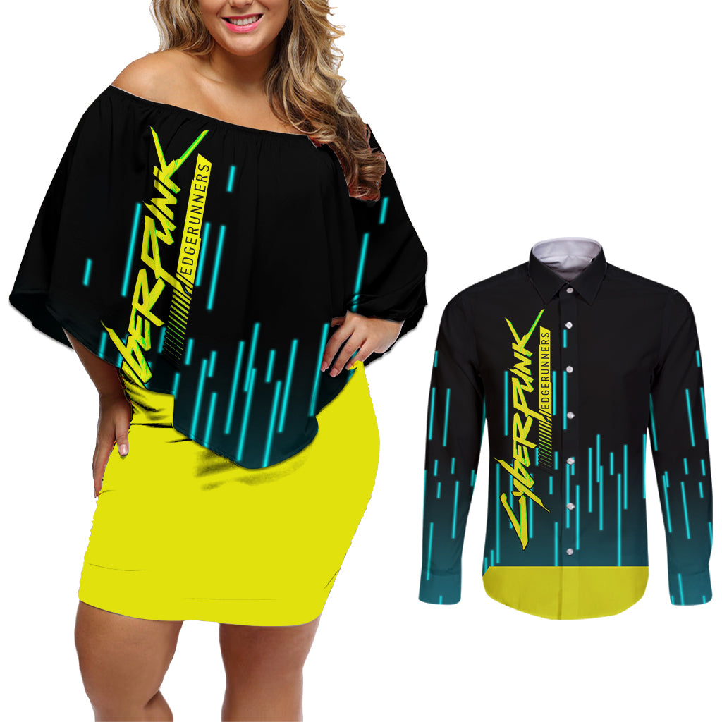 Cyberpunk Lucy Couples Matching Off Shoulder Short Dress and Long Sleeve Button Shirt