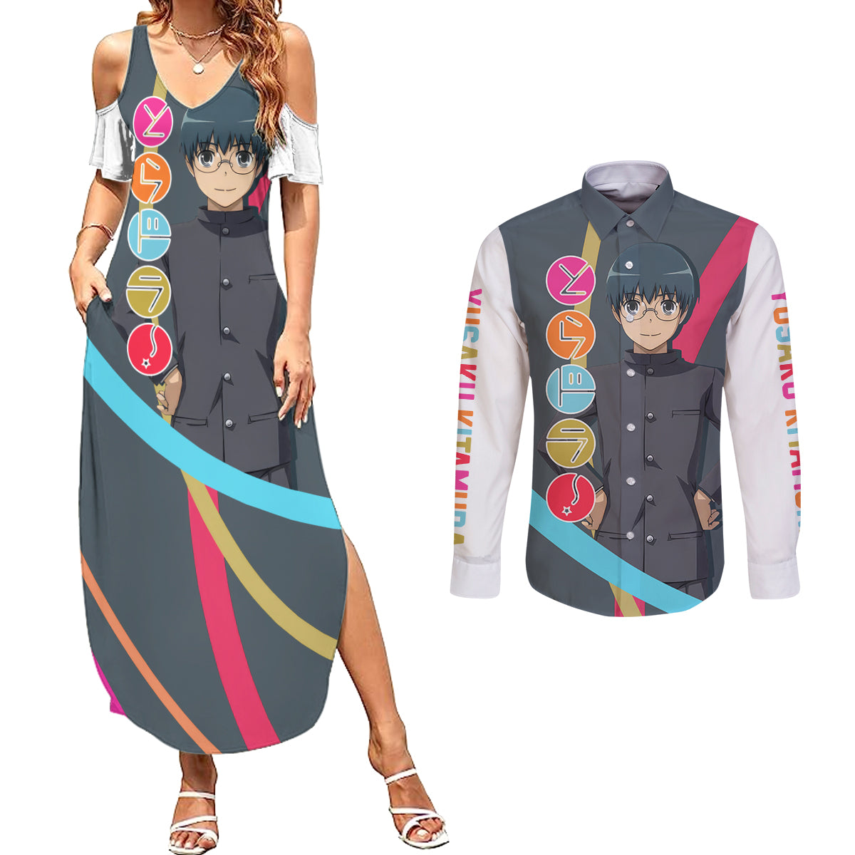 Yusaku Kitamura Couples Matching Summer Maxi Dress and Long Sleeve Button Shirt Toradora