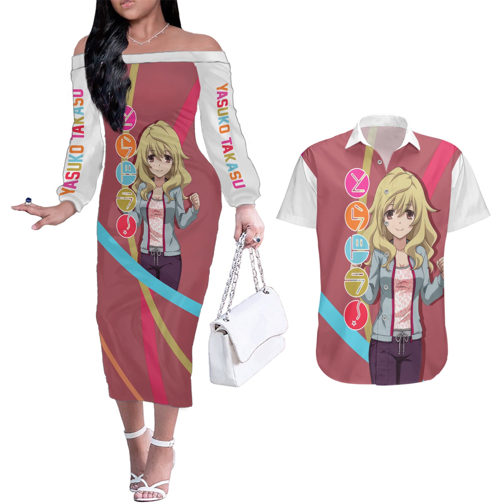 Yasuko Takasu Couples Matching Off The Shoulder Long Sleeve Dress and Hawaiian Shirt Toradora