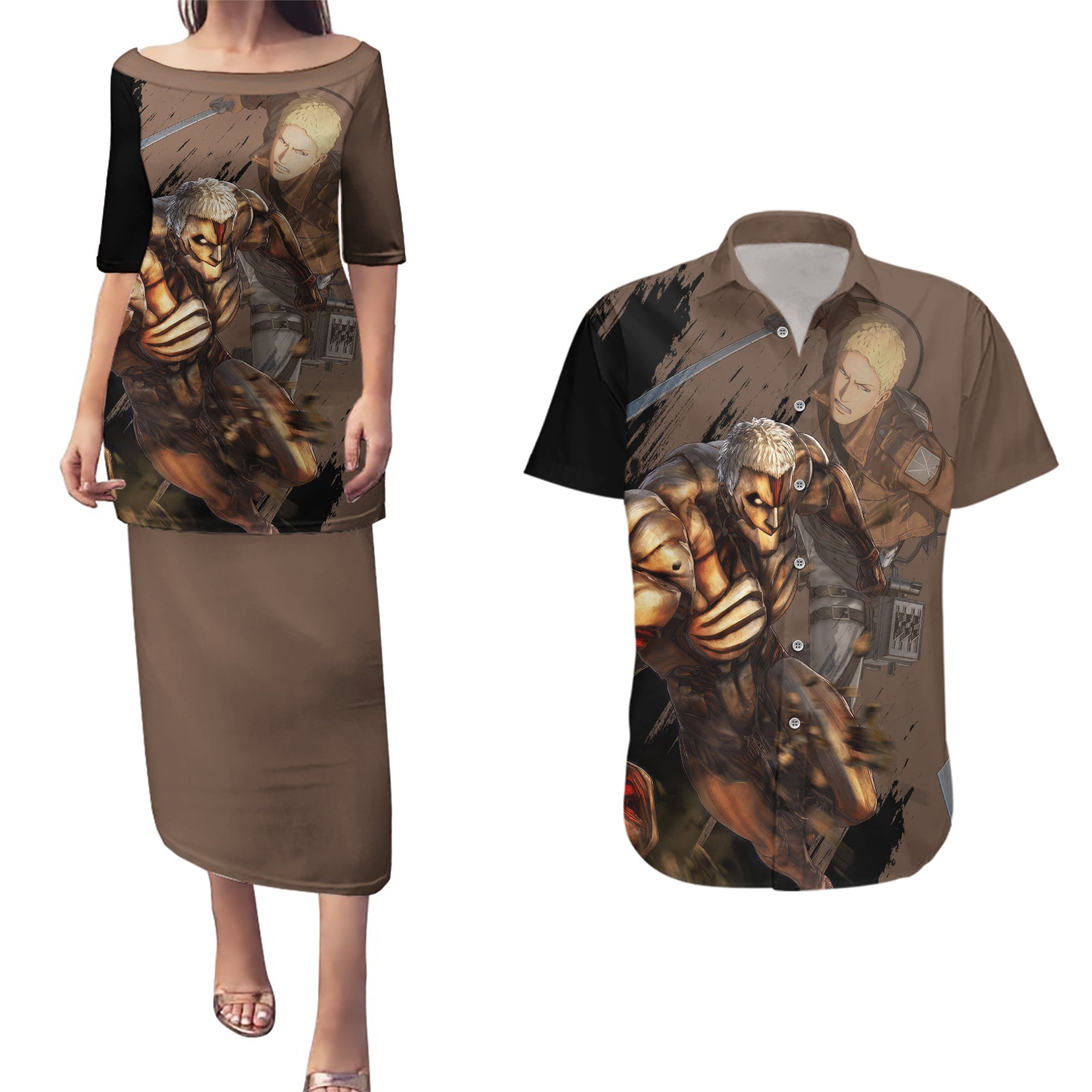 Armored Titan Couples Matching Puletasi and Hawaiian Shirt Attack On Titan