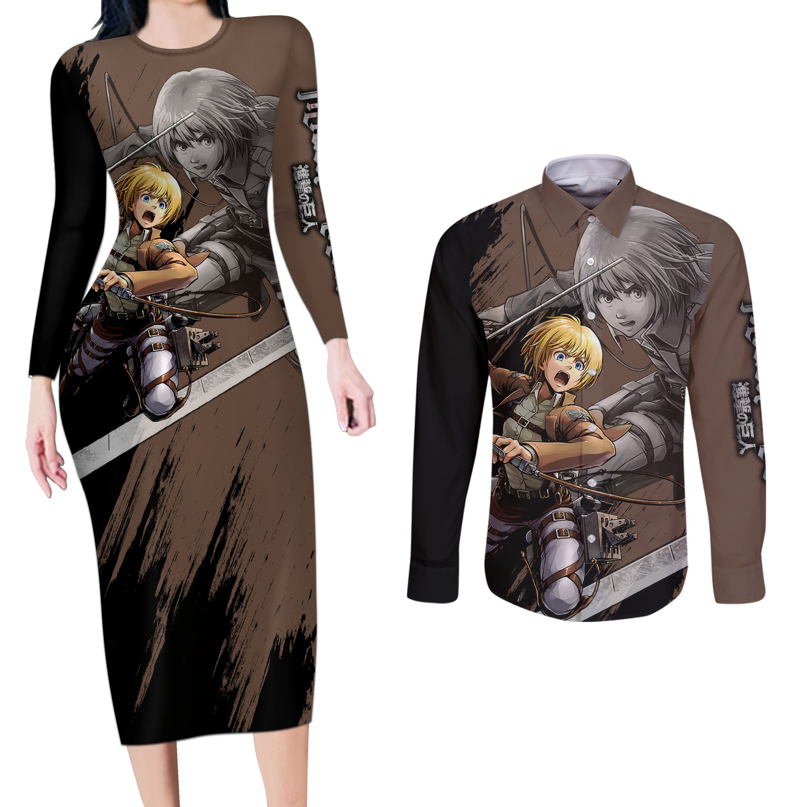 Armin Arler Couples Matching Long Sleeve Bodycon Dress and Long Sleeve Button Shirt Attack On Titan