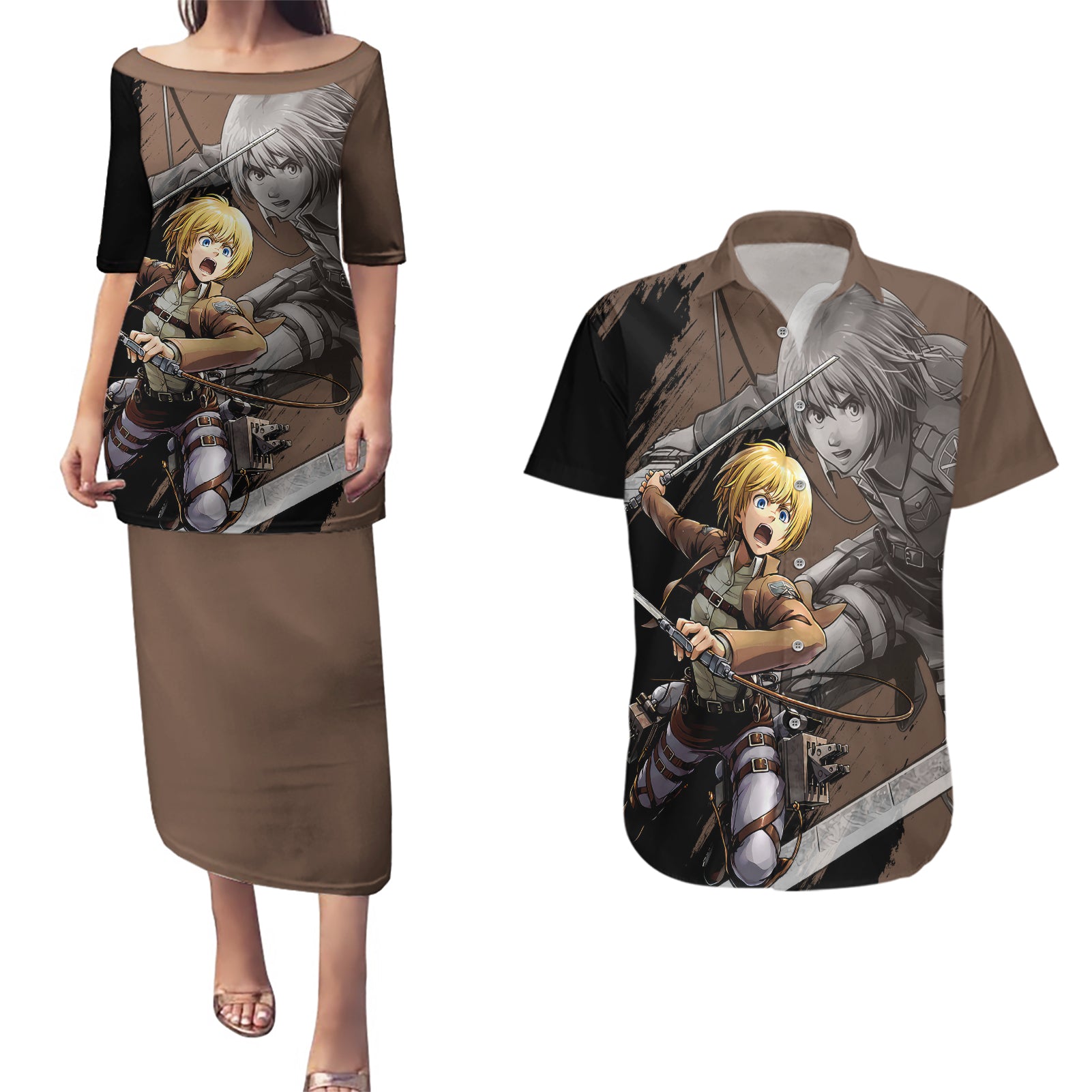 Armin Arler Couples Matching Puletasi and Hawaiian Shirt Attack On Titan