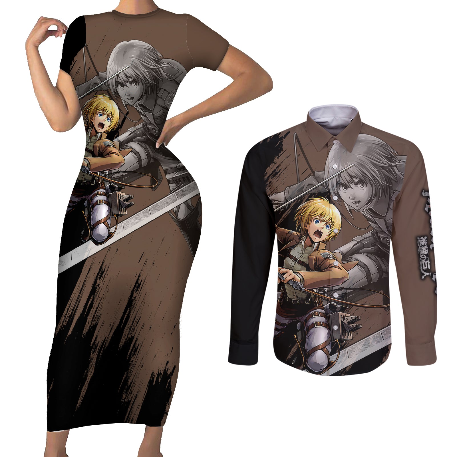 Armin Arler Couples Matching Short Sleeve Bodycon Dress and Long Sleeve Button Shirt Attack On Titan