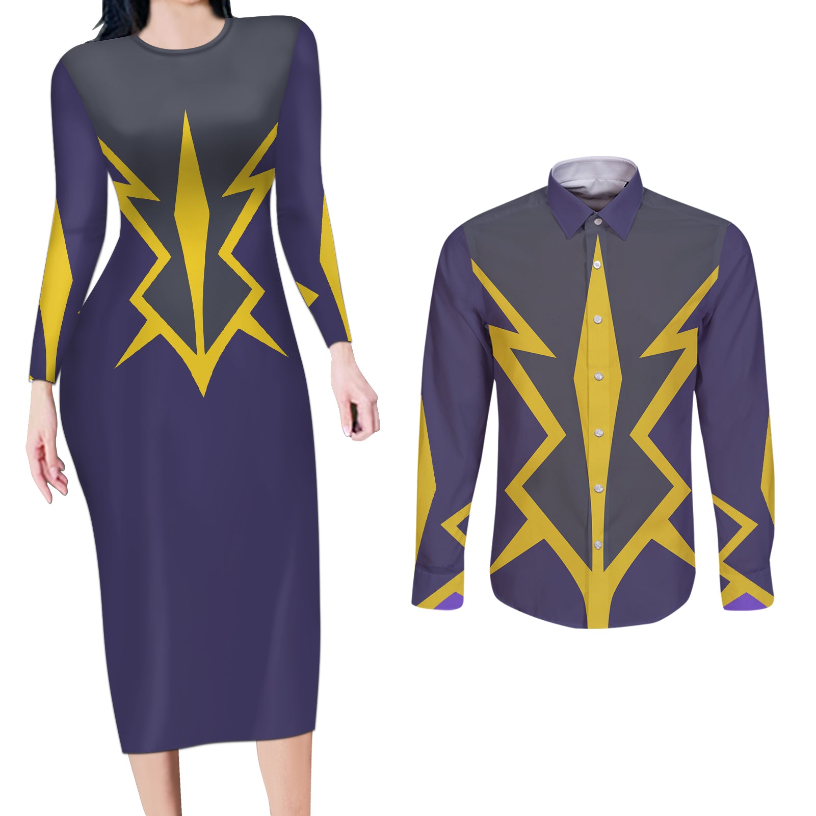 Zero Lelouch Couples Matching Long Sleeve Bodycon Dress and Long Sleeve Button Shirt Lelouch of the Rebellion