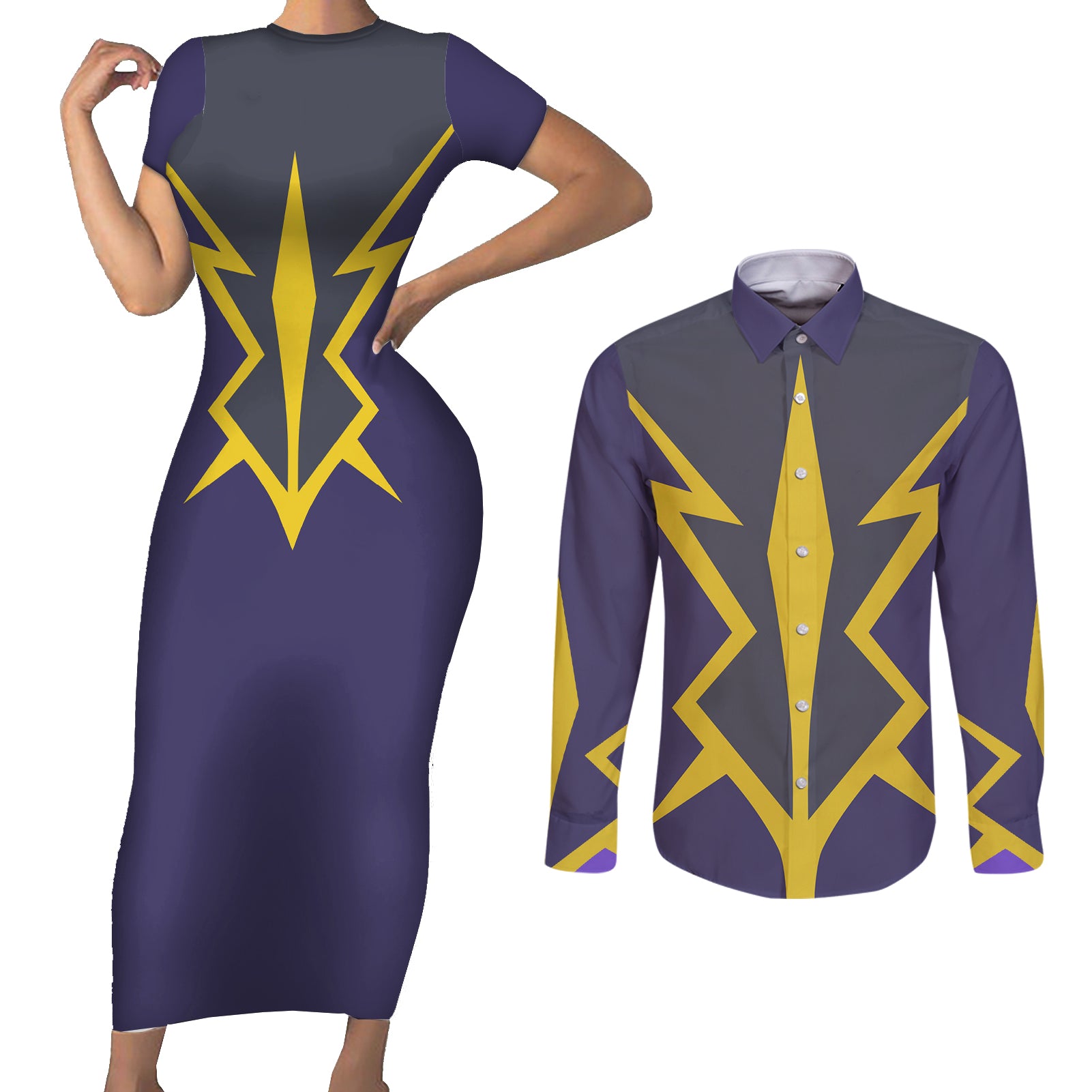 Zero Lelouch Couples Matching Short Sleeve Bodycon Dress and Long Sleeve Button Shirt Lelouch of the Rebellion