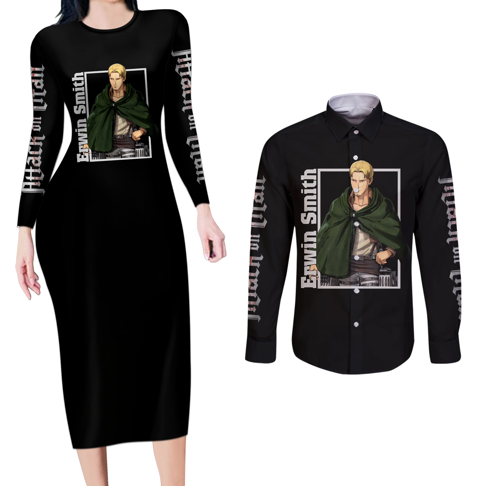 Erwin Smith Couples Matching Long Sleeve Bodycon Dress and Long Sleeve Button Shirt Attack On Titan