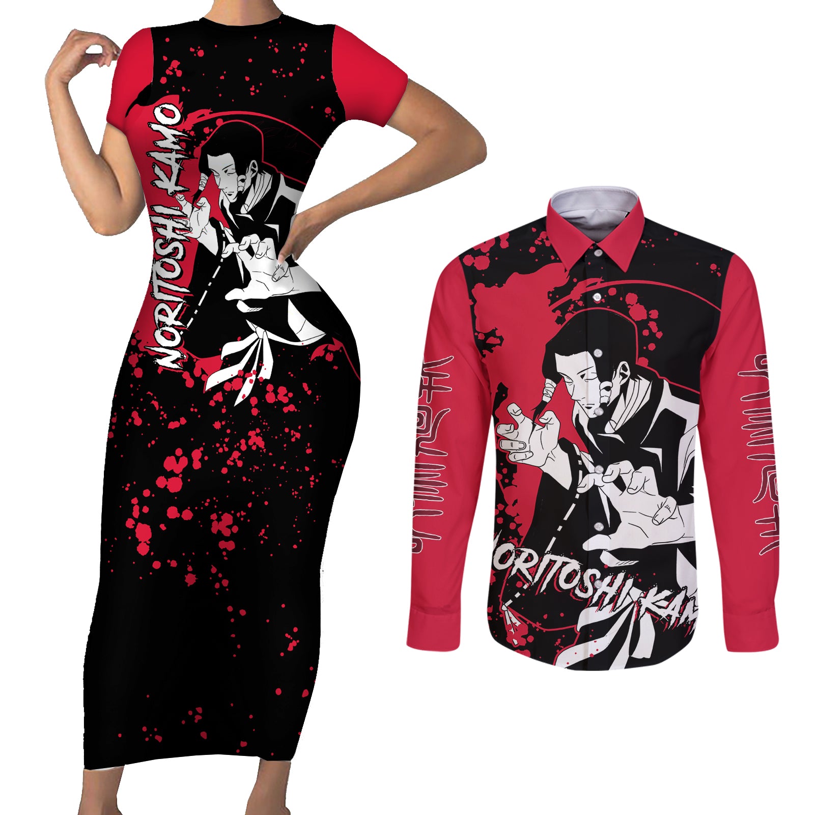 Noritoshi Kamo Jujutsu Kaisen Couples Matching Short Sleeve Bodycon Dress and Long Sleeve Button Shirt Manga Style Art