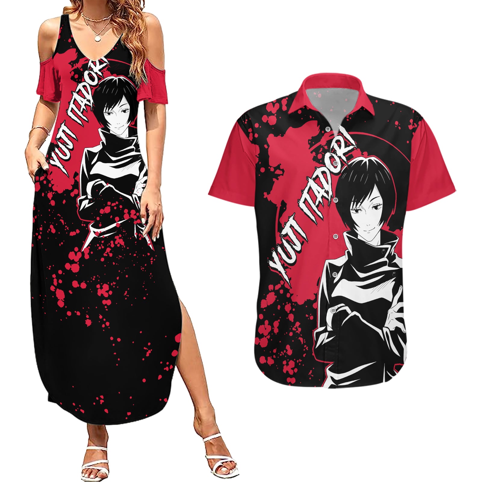 Mai Zenin Jujutsu Kaisen Couples Matching Summer Maxi Dress and Hawaiian Shirt Manga Style Art