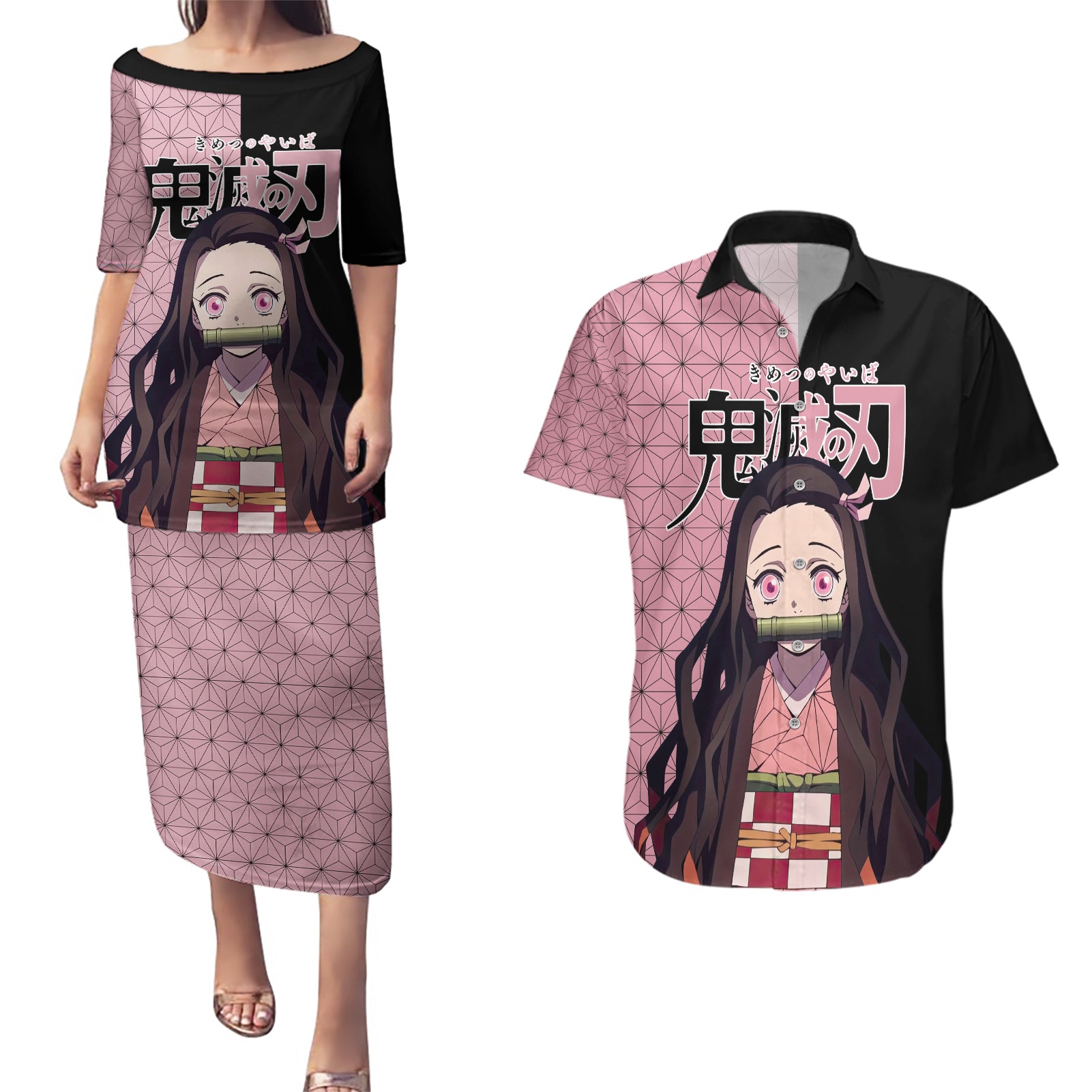 Nezuko Kamado Demon Slayer Couples Matching Puletasi and Hawaiian Shirt Anime Style