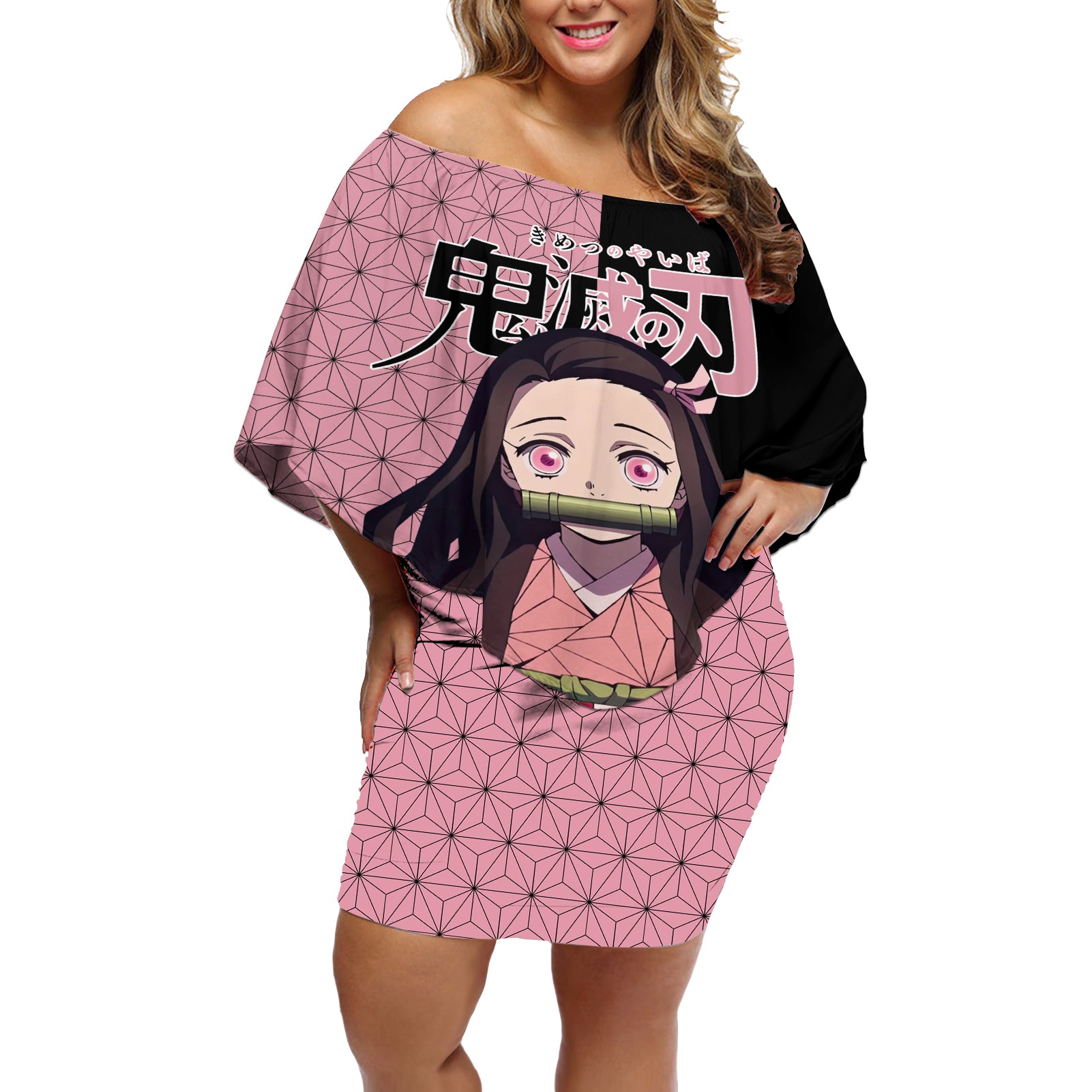 Nezuko Kamado Demon Slayer Off Shoulder Short Dress Anime Style