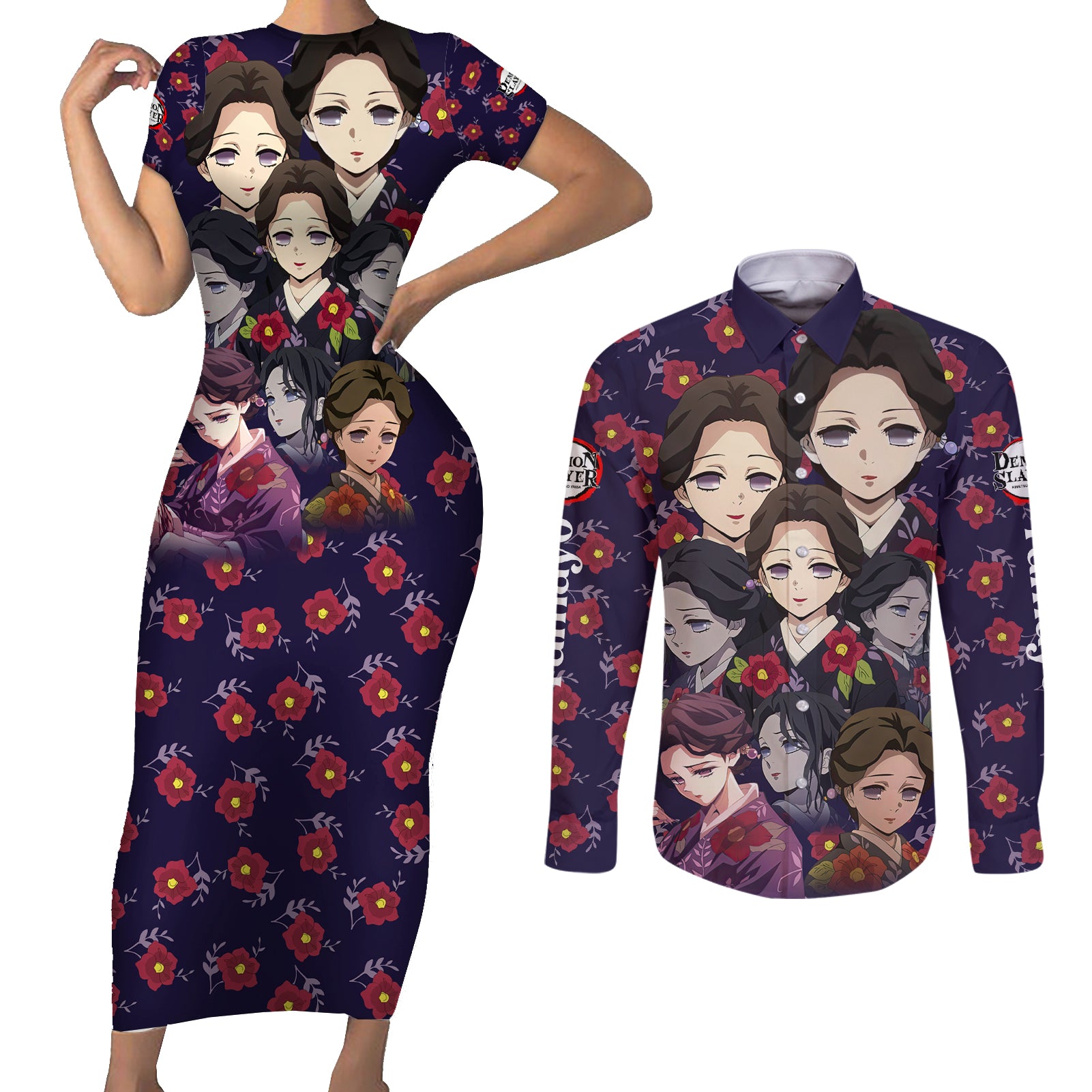 Tamayo Demon Slayer Couples Matching Short Sleeve Bodycon Dress and Long Sleeve Button Shirt Anime Style