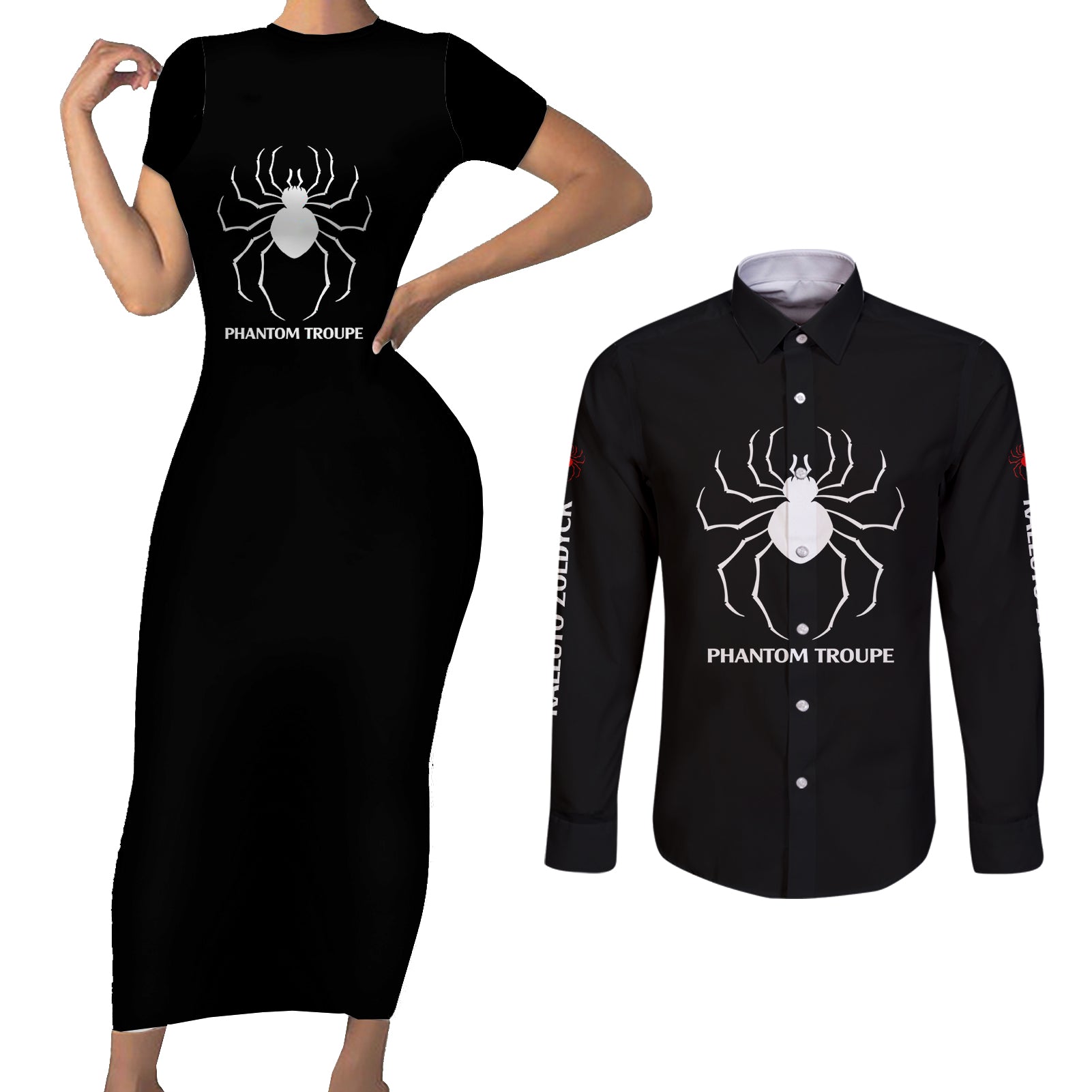 Kalluto Zoldyck Phantom Troupe Hunter X Hunter Couples Matching Short Sleeve Bodycon Dress and Long Sleeve Button Shirt Anime Style