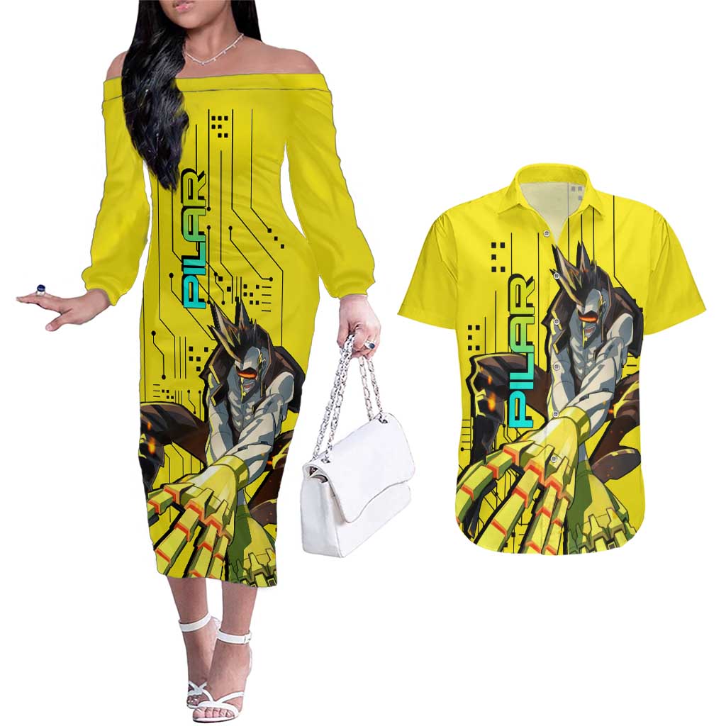 Pilar - Cyberpunk Edgerunners Couples Matching Off The Shoulder Long Sleeve Dress and Hawaiian Shirt Anime Style