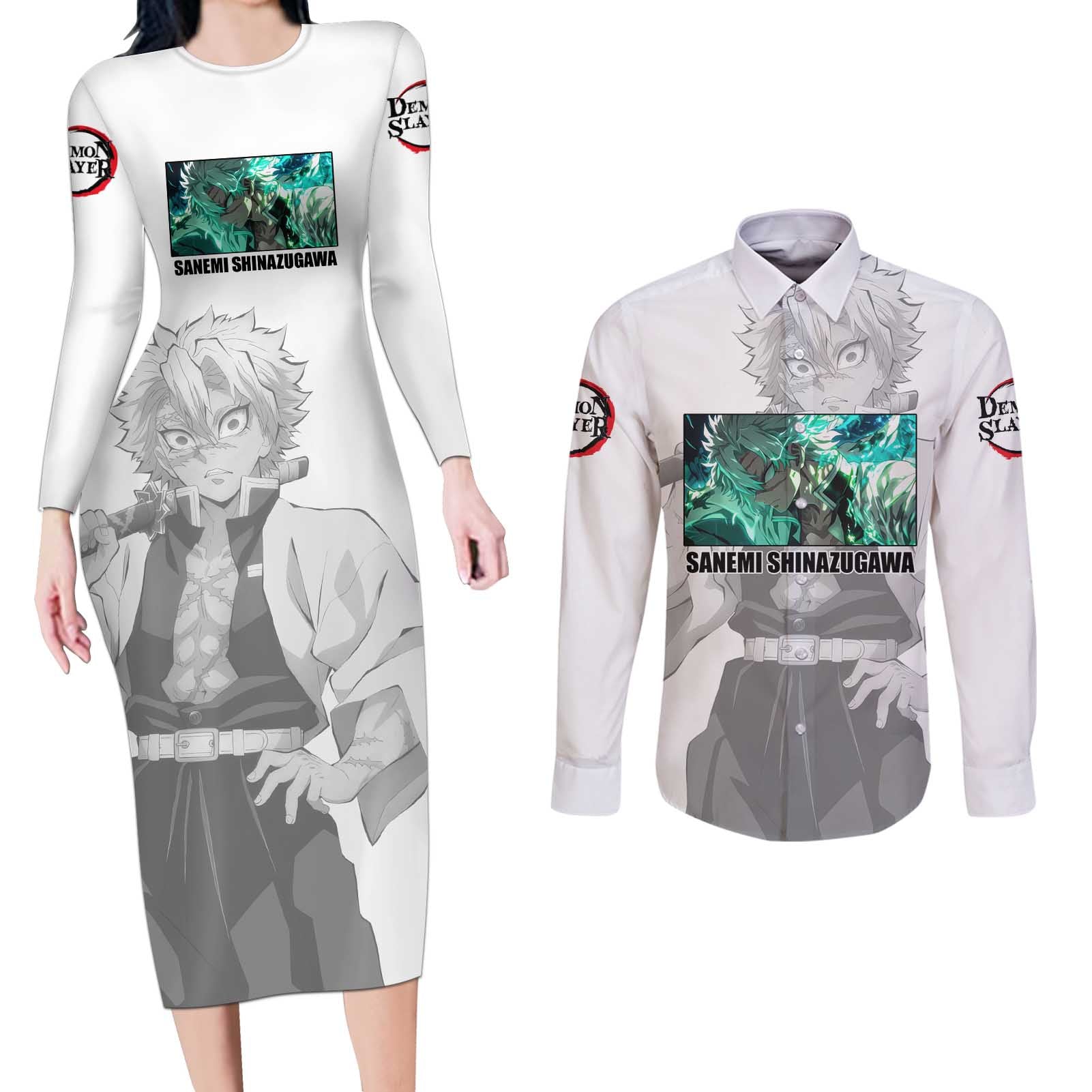 Sanemi Shinazugawa - Demon Slayer Couples Matching Long Sleeve Bodycon Dress and Long Sleeve Button Shirt Anime Style