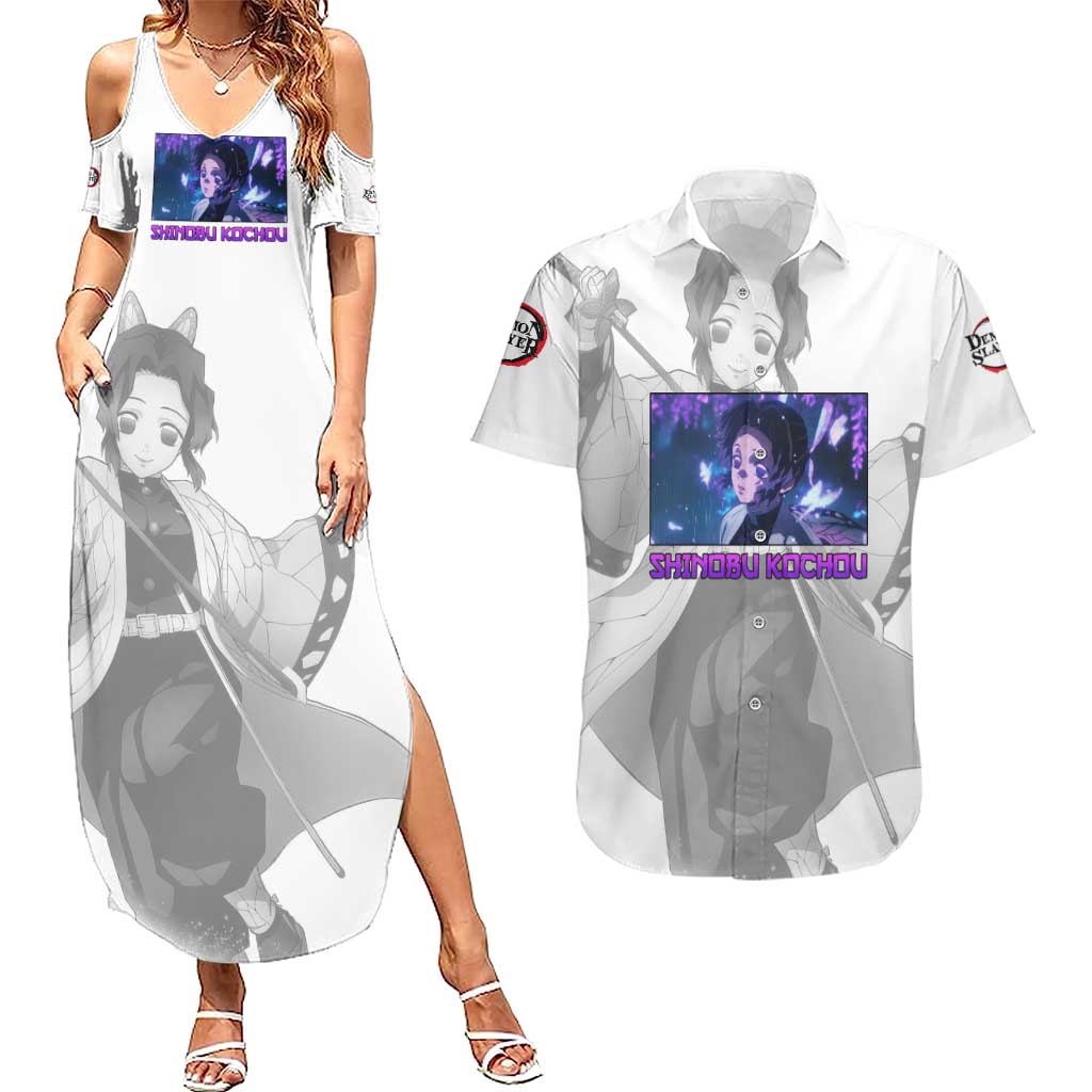 Shinobu Kochou - Demon Slayer Couples Matching Summer Maxi Dress and Hawaiian Shirt Anime Style