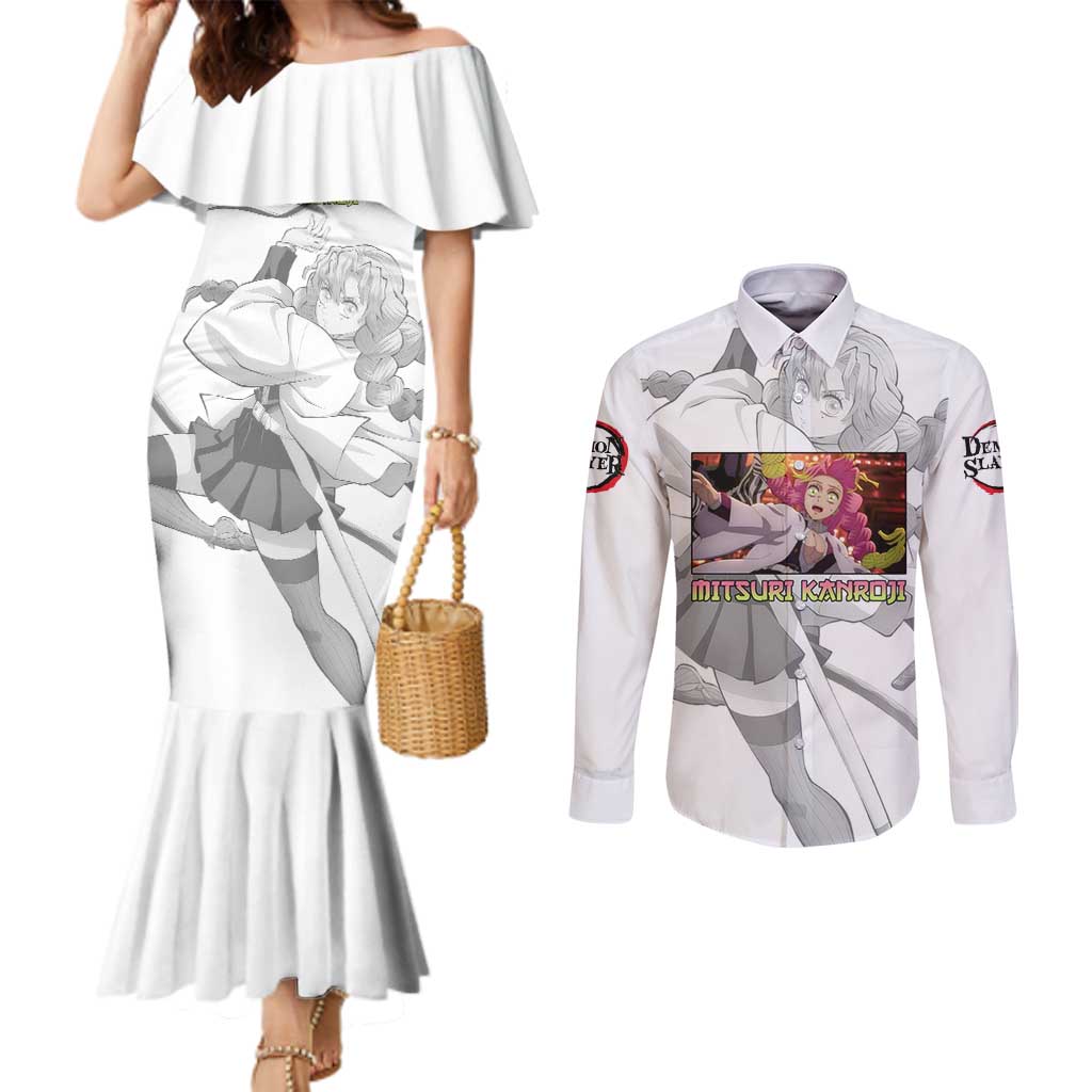 Mitsuri Kanroji - Demon Slayer Couples Matching Mermaid Dress and Long Sleeve Button Shirt Anime Style