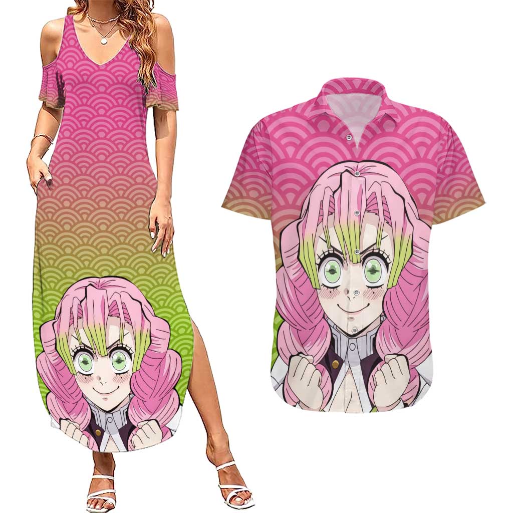 Mitsuri Kanroji - Demon Slayer Couples Matching Summer Maxi Dress and Hawaiian Shirt Anime Style