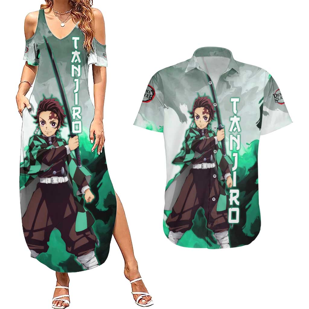 TanjIro Kamado - Demon Slayer Couples Matching Summer Maxi Dress and Hawaiian Shirt Anime Style