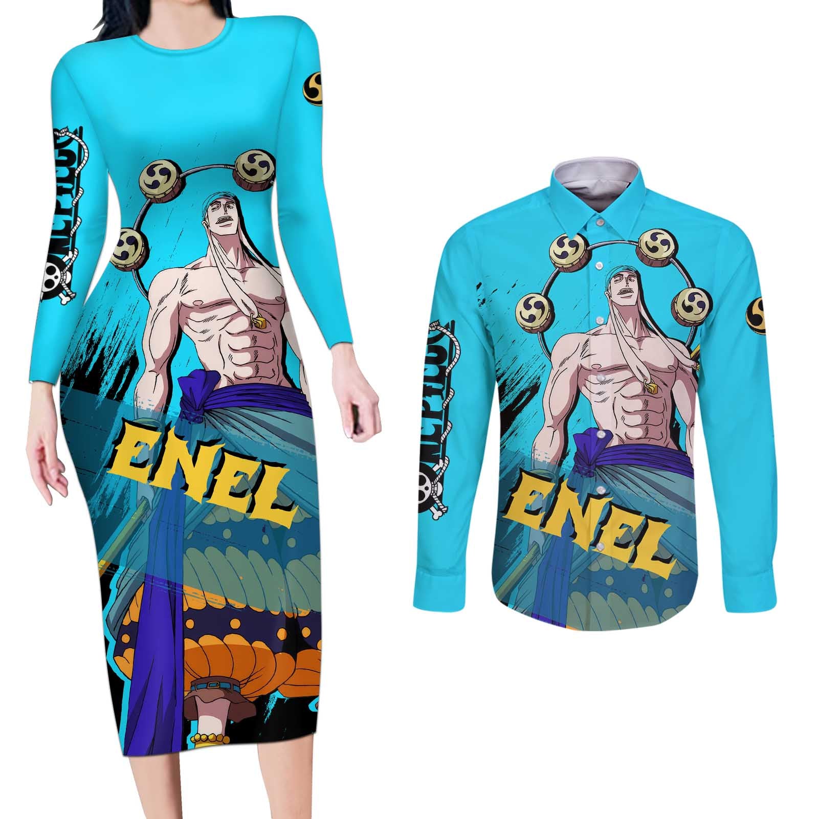 Enel - One Piece Couples Matching Long Sleeve Bodycon Dress and Long Sleeve Button Shirt Anime Style