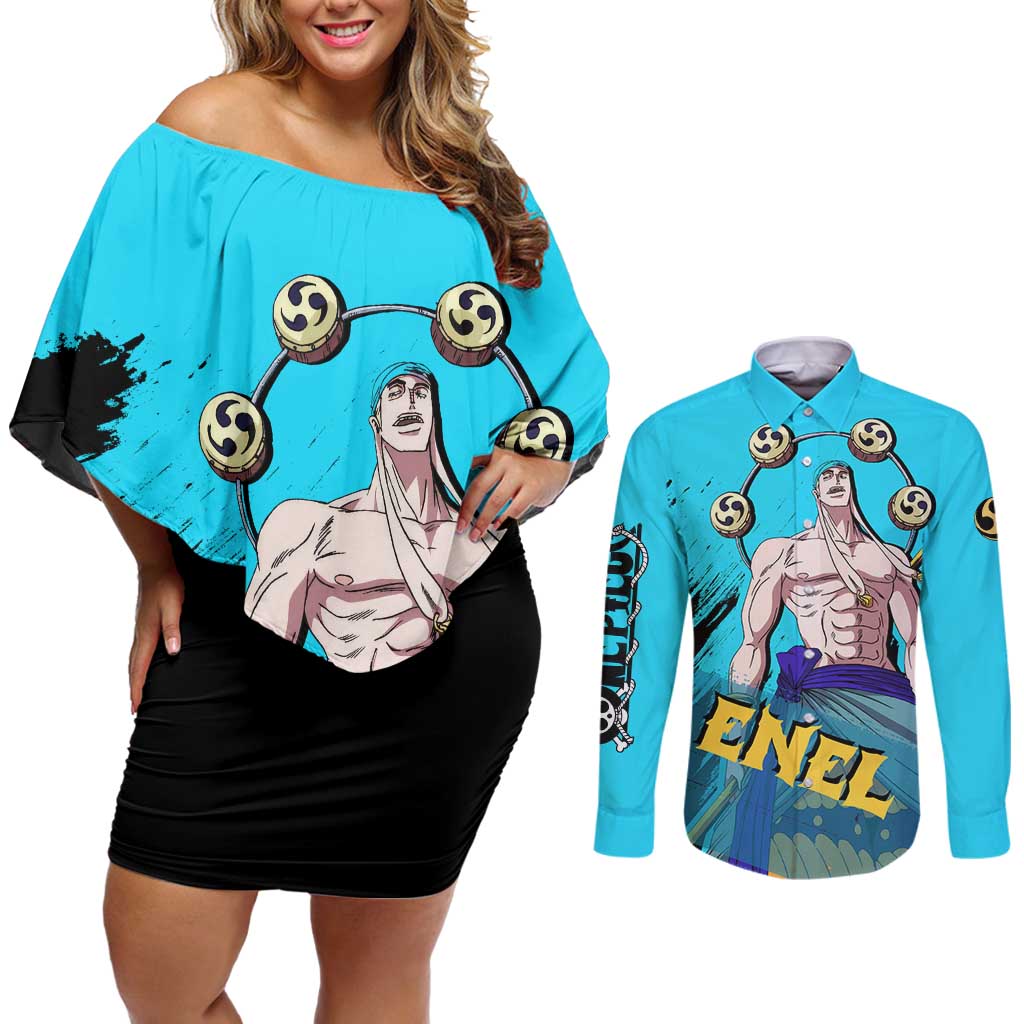 Enel - One Piece Couples Matching Off Shoulder Short Dress and Long Sleeve Button Shirt Anime Style