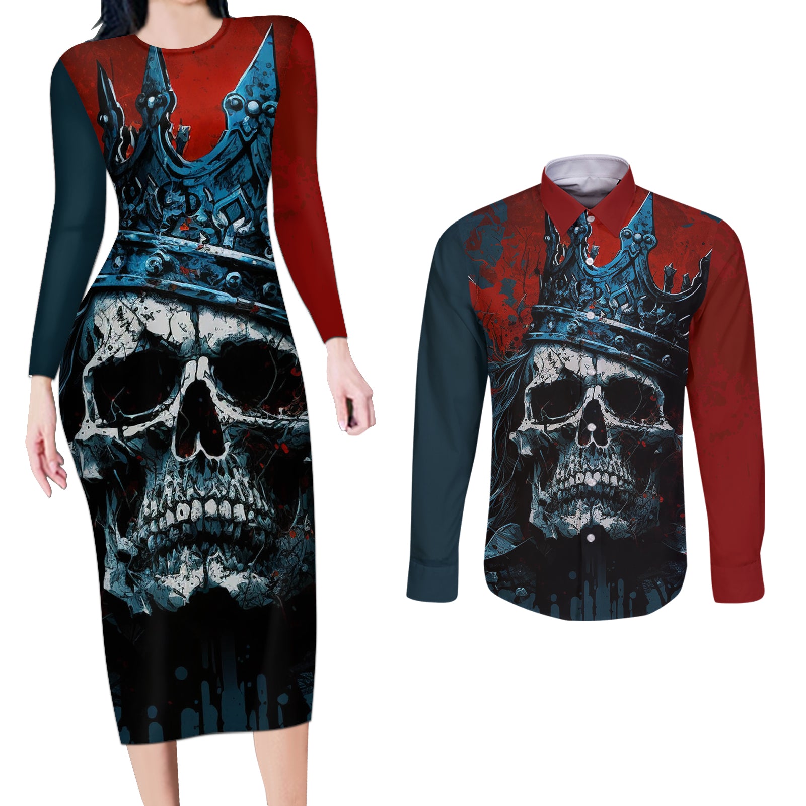 skull-king-couples-matching-long-sleeve-bodycon-dress-and-long-sleeve-button-shirts-the-time-is-always-right-to-do-what-is-right