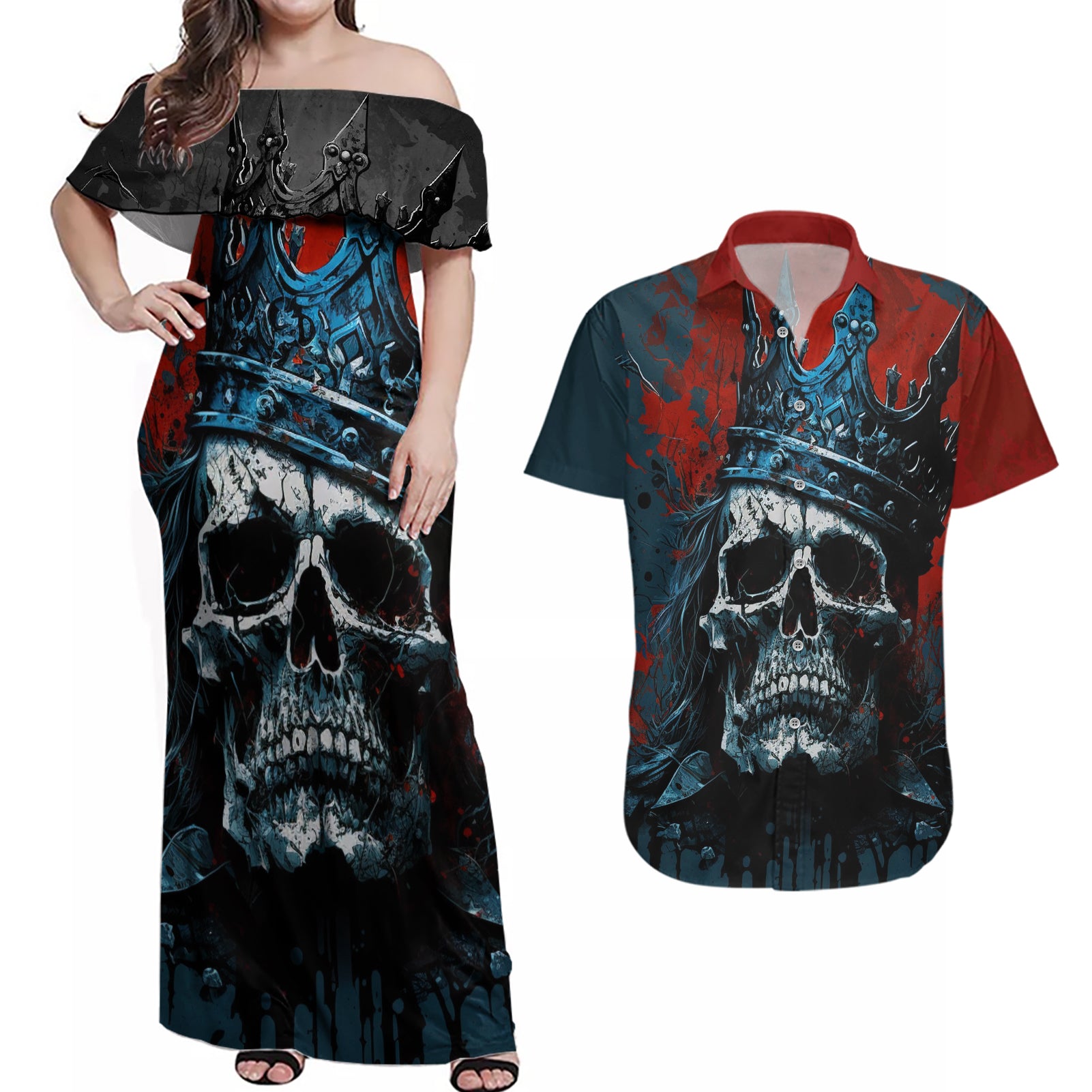 skull-king-couples-matching-off-shoulder-maxi-dress-and-hawaiian-shirt-the-time-is-always-right-to-do-what-is-right