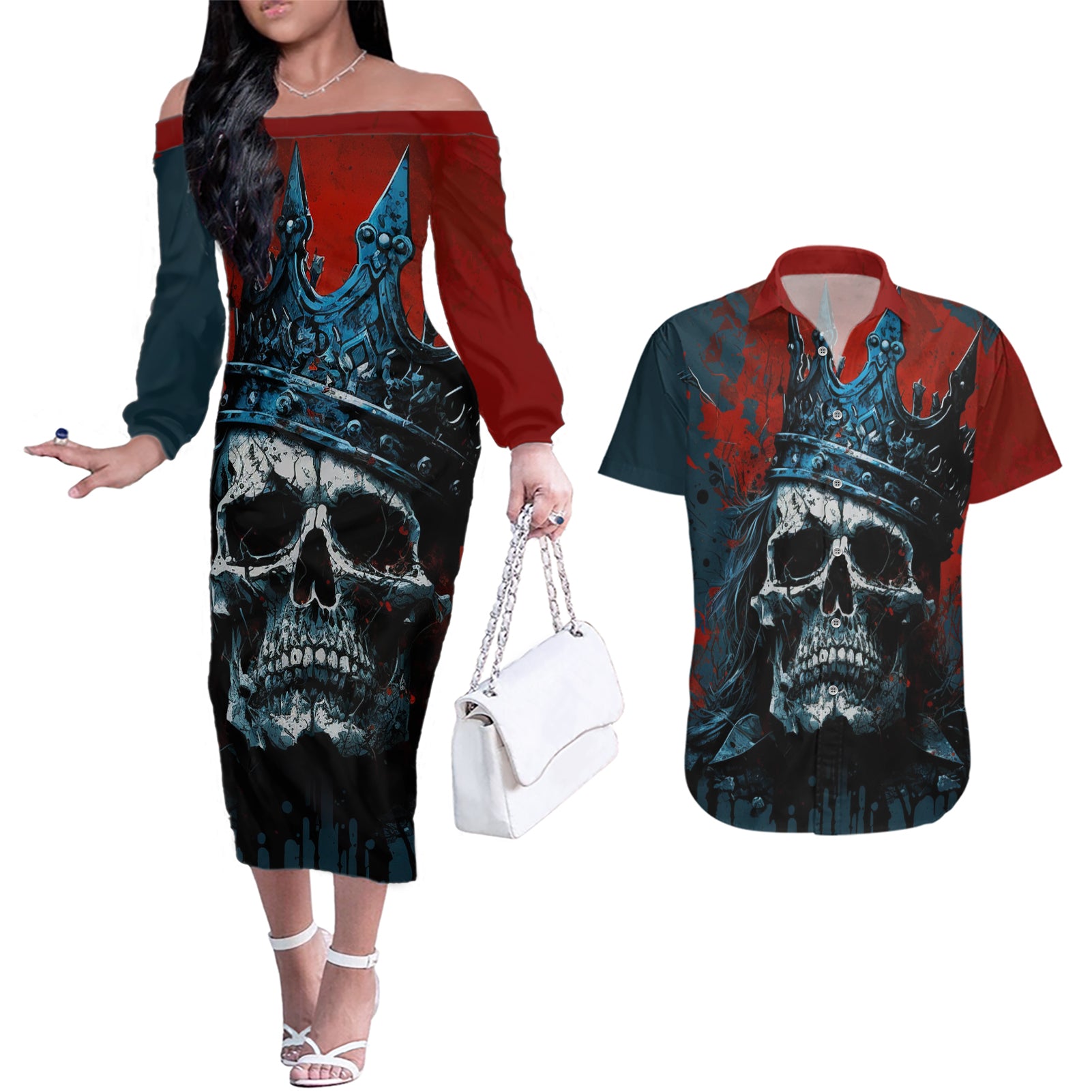 skull-king-couples-matching-off-the-shoulder-long-sleeve-dress-and-hawaiian-shirt-the-time-is-always-right-to-do-what-is-right