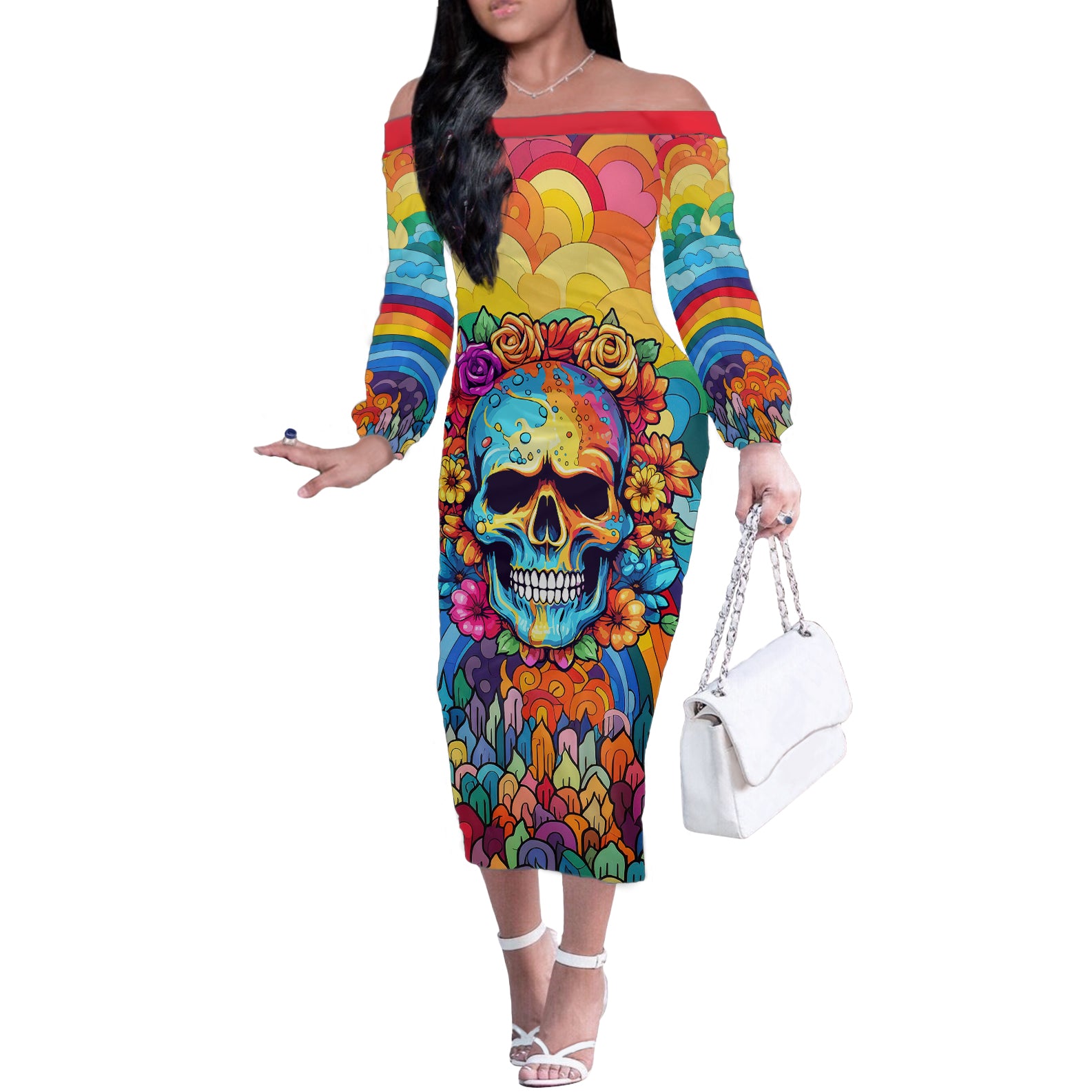 floral-skull-off-the-shoulder-long-sleeve-dress-im-blunt-because-god-rolled-me-that-way