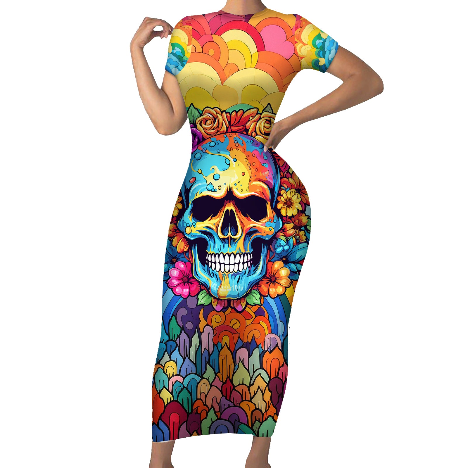 floral-skull-short-sleeve-bodycon-dress-im-blunt-because-god-rolled-me-that-way