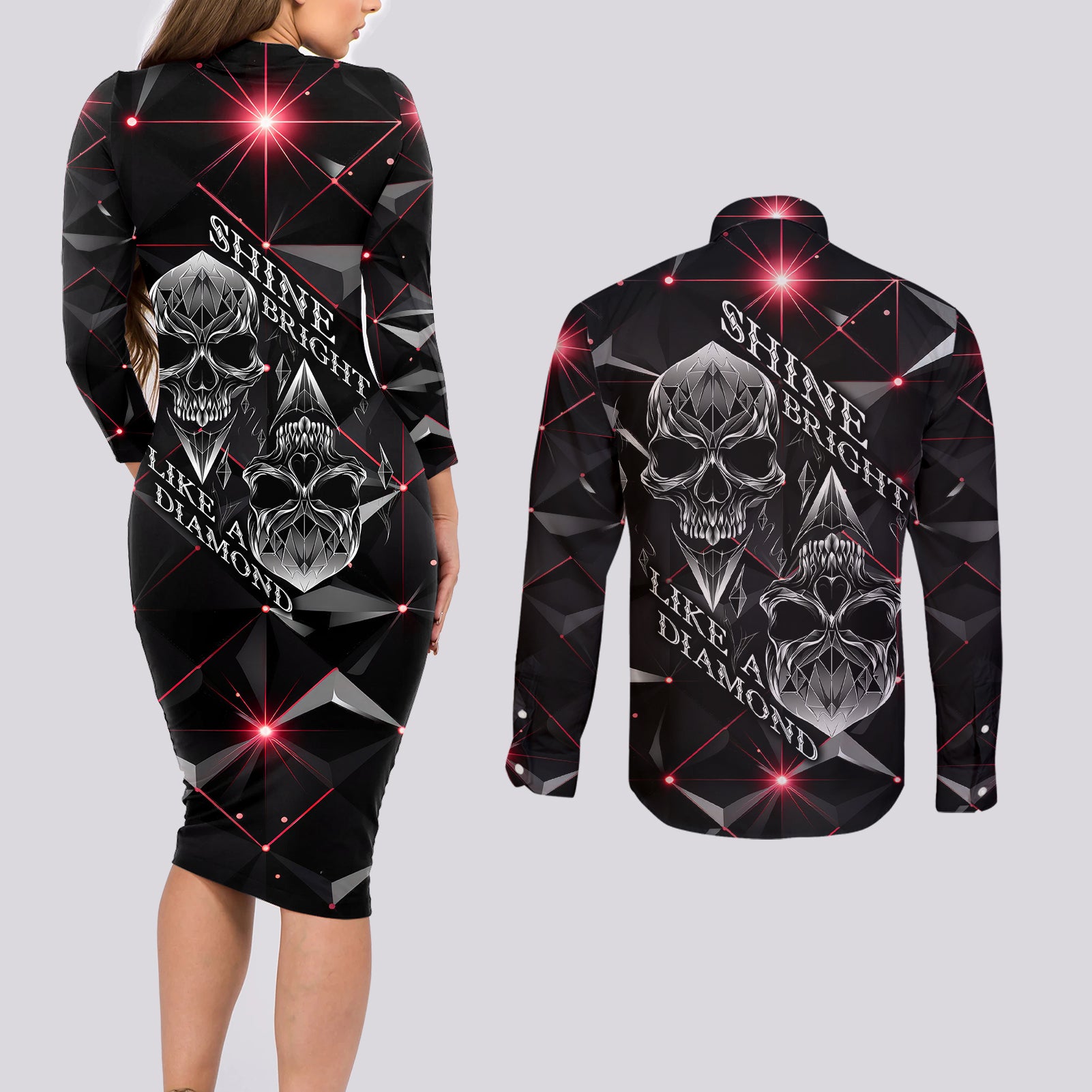 diamond-skull-couples-matching-long-sleeve-bodycon-dress-and-long-sleeve-button-shirts-shine-bright-like-diamond