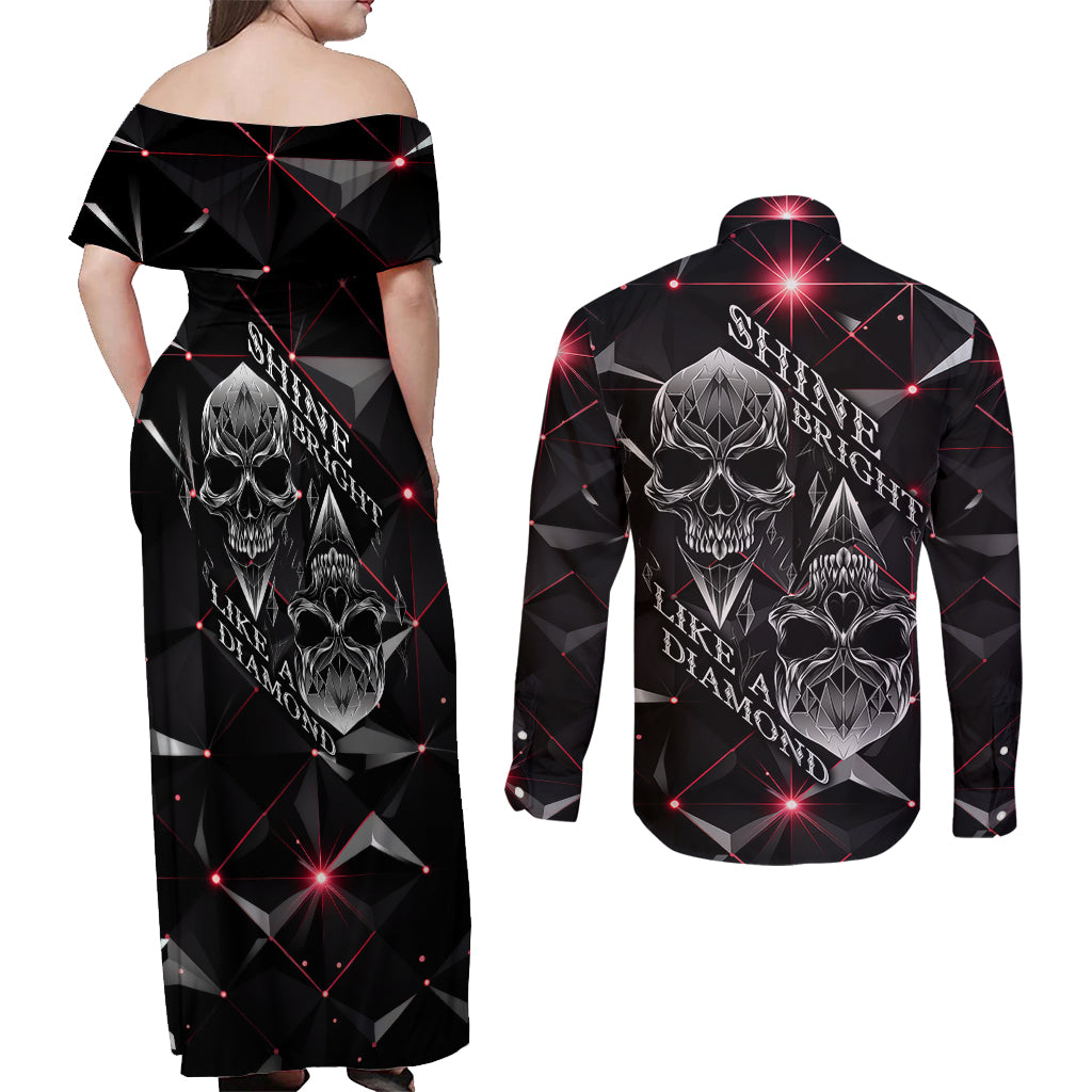 diamond-skull-couples-matching-off-shoulder-maxi-dress-and-long-sleeve-button-shirts-shine-bright-like-diamond