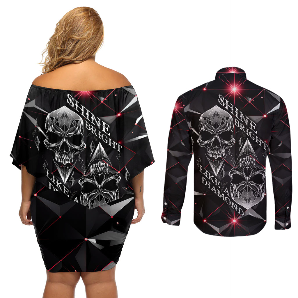 diamond-skull-couples-matching-off-shoulder-short-dress-and-long-sleeve-button-shirts-shine-bright-like-diamond