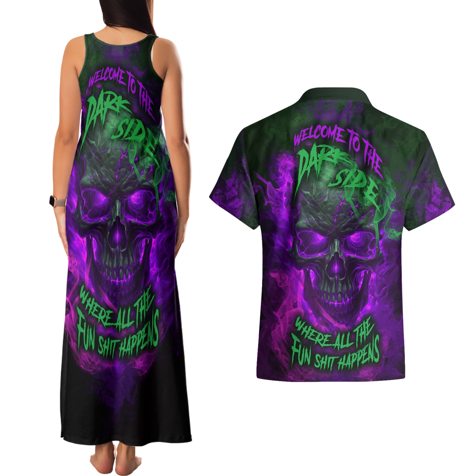 horor-skull-couples-matching-tank-maxi-dress-and-hawaiian-shirt-welcome-to-the-dark-side