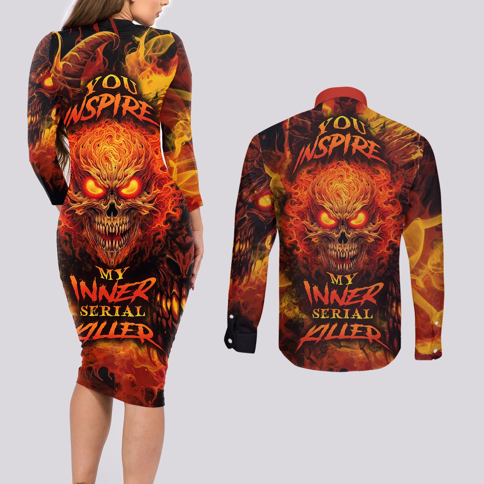 fire-skull-couples-matching-long-sleeve-bodycon-dress-and-long-sleeve-button-shirts-you-inspire-my-inner-serial-killed