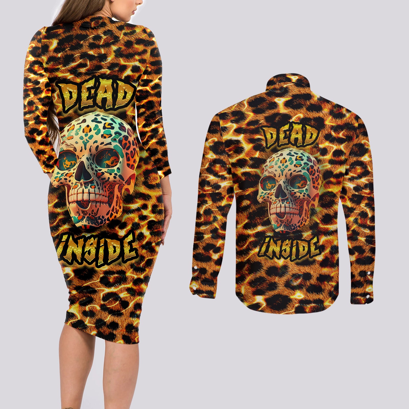 leopard-skull-couples-matching-long-sleeve-bodycon-dress-and-long-sleeve-button-shirts-dead-inside